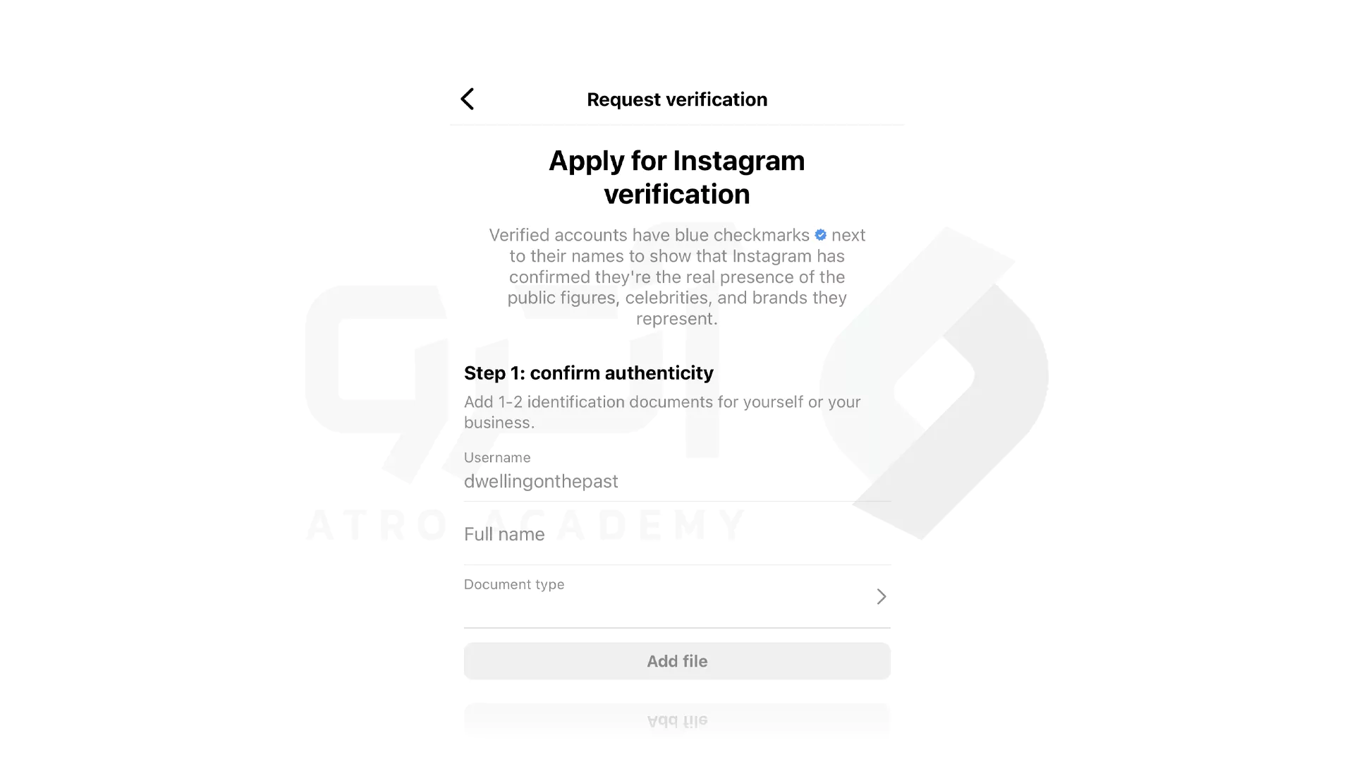 مراحل گرفتن تیک آبی Instagram با وارد کردن اطلاعات