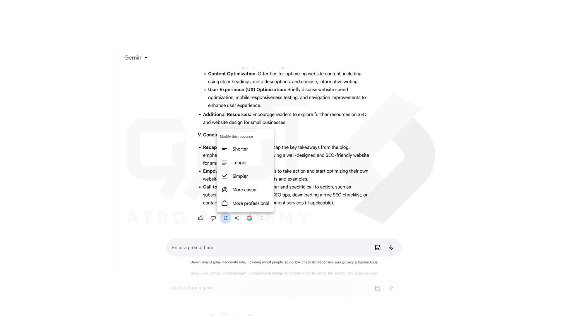 اصلاح پاسخ یا Modify در چت بات Gemini