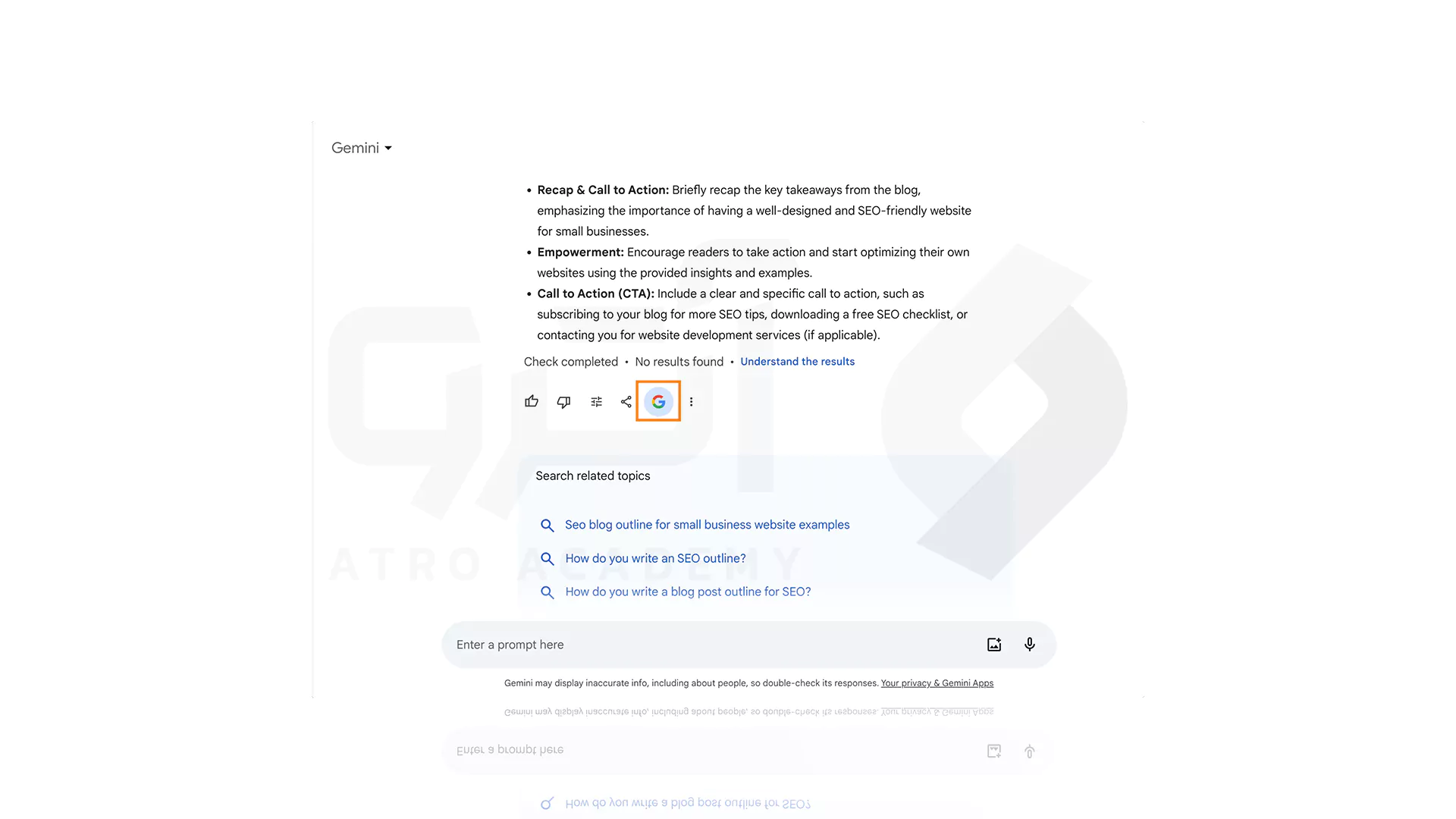 بررسی منبع پاسخ در چت بات Gemini