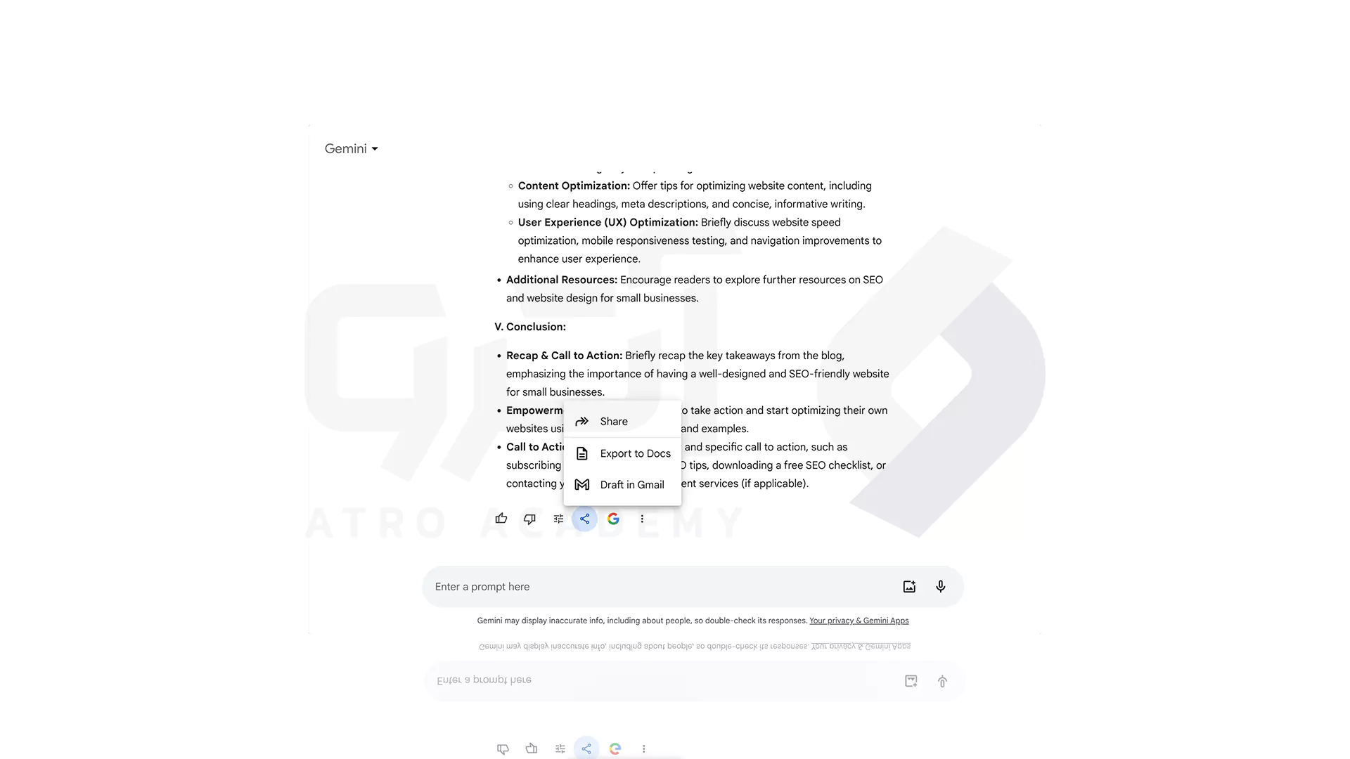 اشتراک گذاری از چت بات Gemini