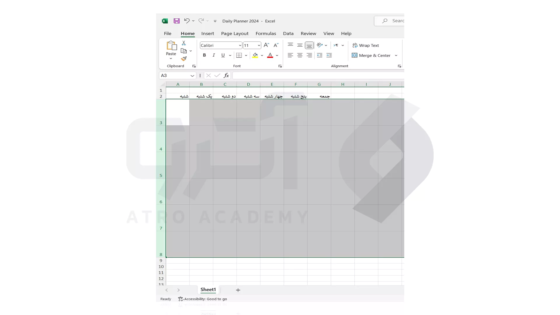 نحوه تنظیم ارتفاع ستون در excel