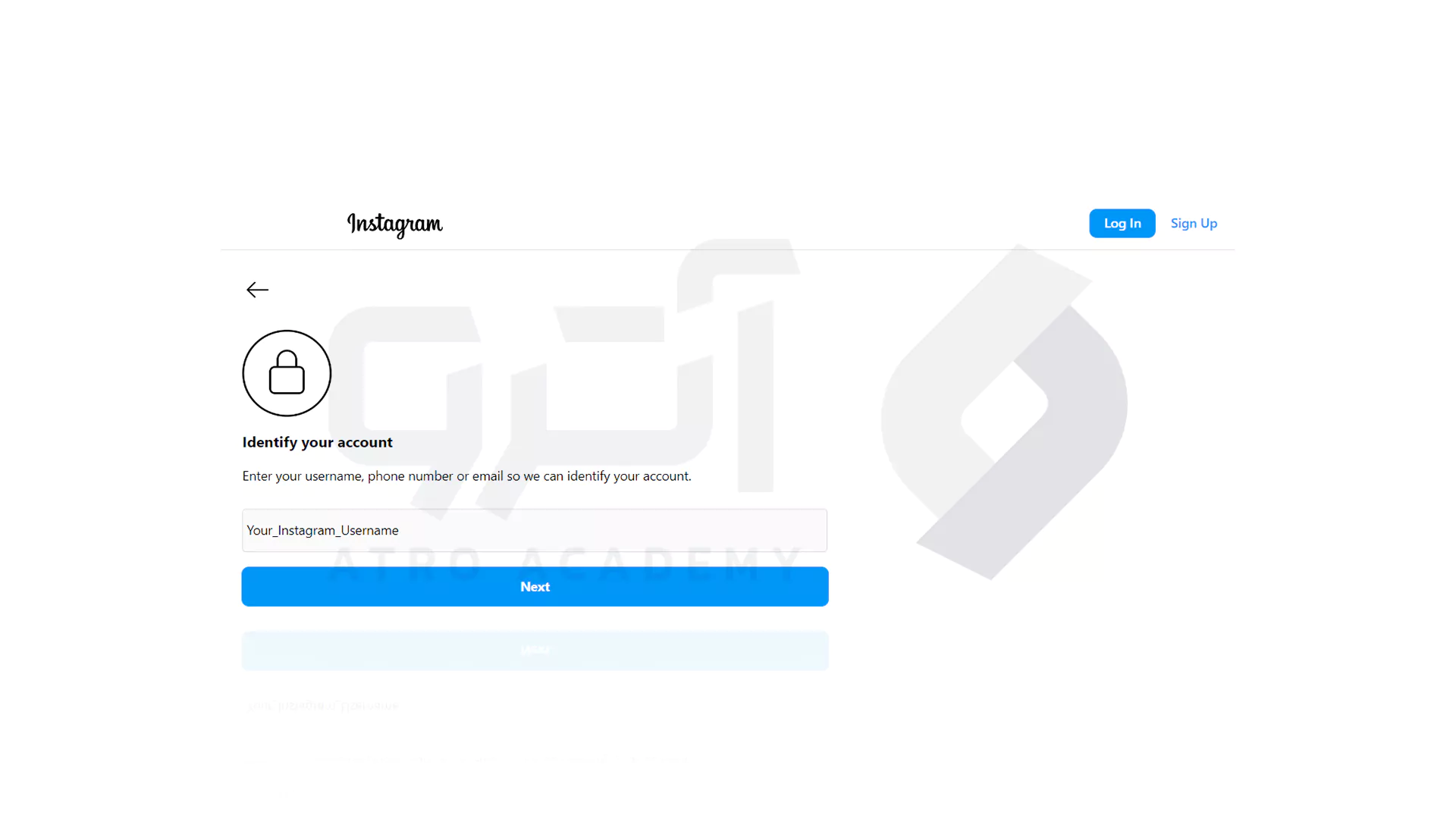 صفحه support اینستاگرام- مرحله وارد کردن username