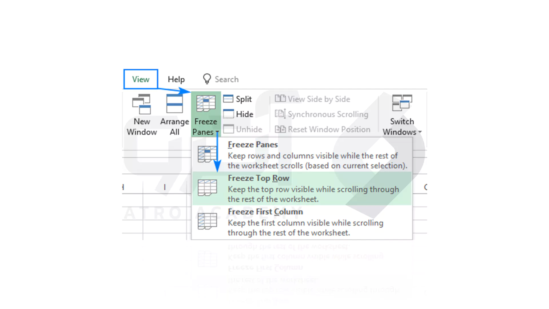 گزینه Freeze Panes در اکسل برای فریز ردیف