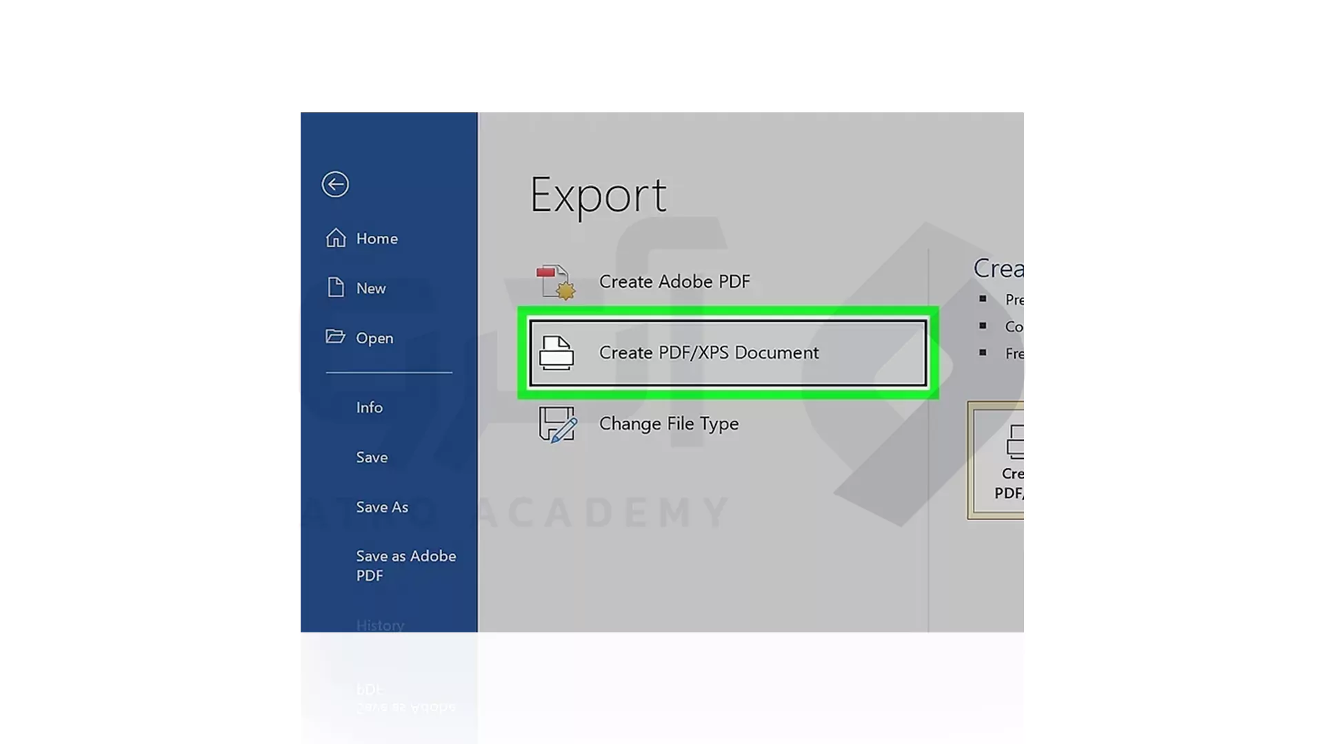 تبدیل Word به PDF در ویندوز مرحله Create PDF/XPS