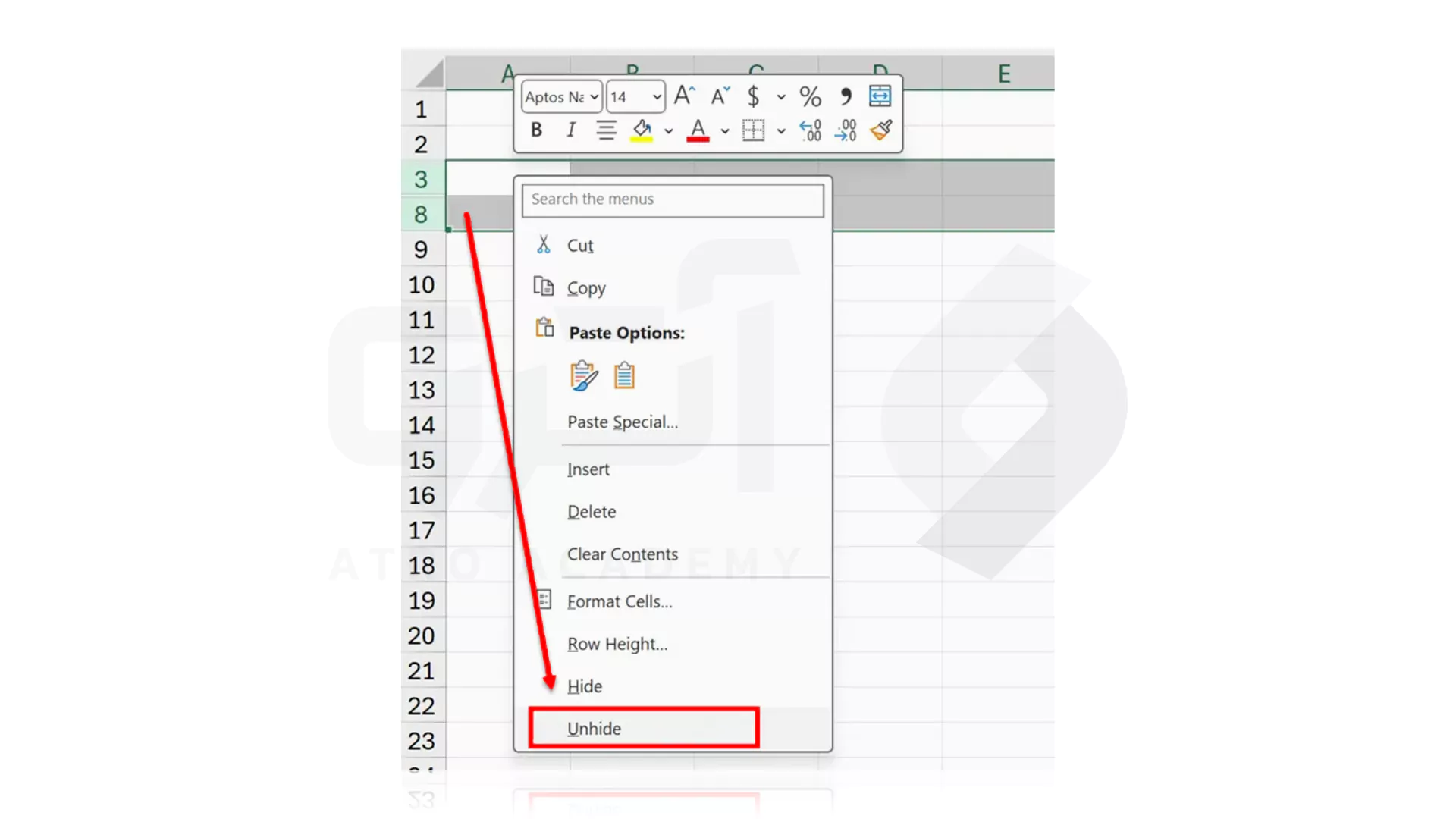 روش های بازگرداندن سطر مخفی شده در Excel