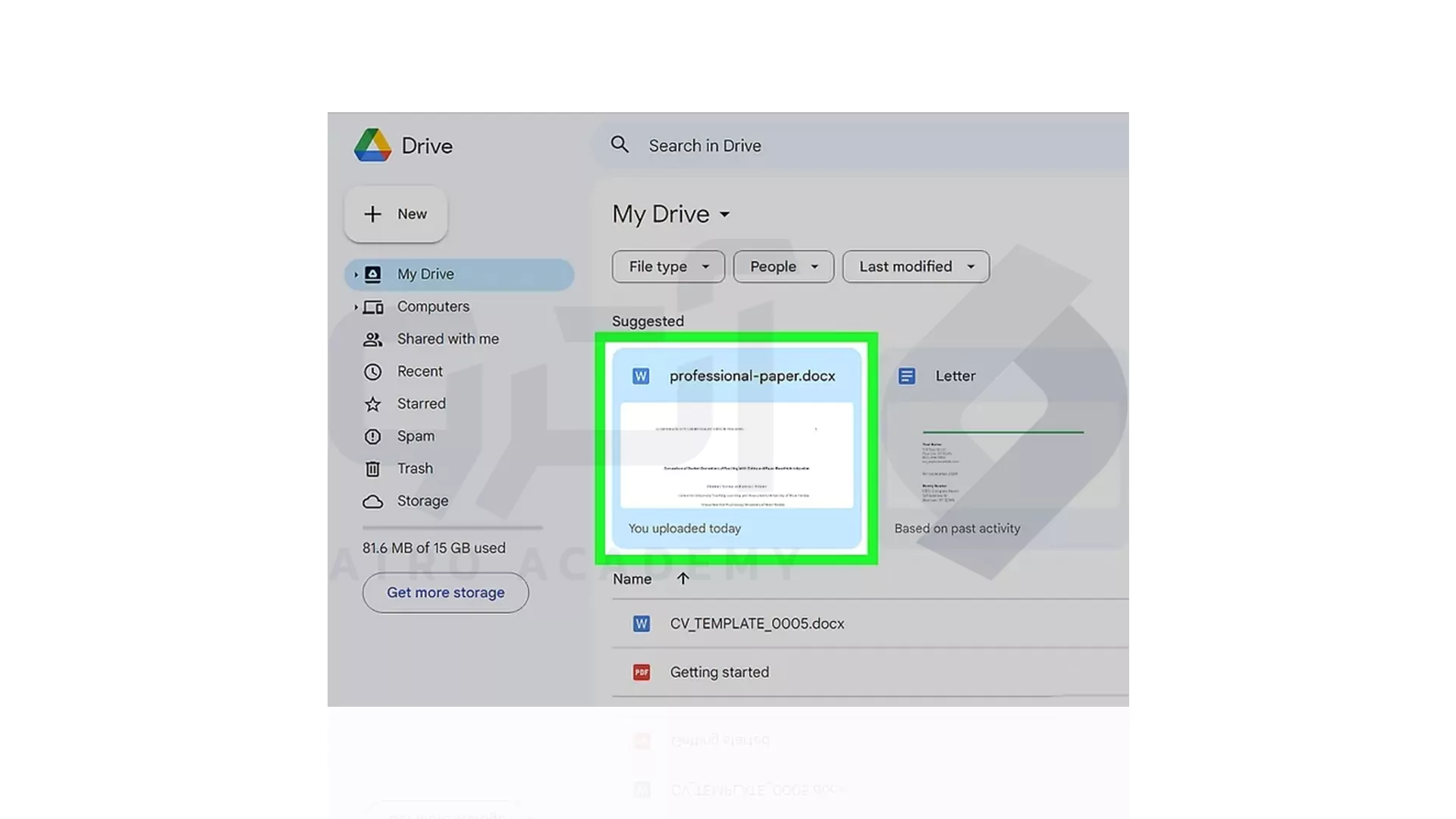 انتخاب Word در Google Drive برای تبدیل به PDF
