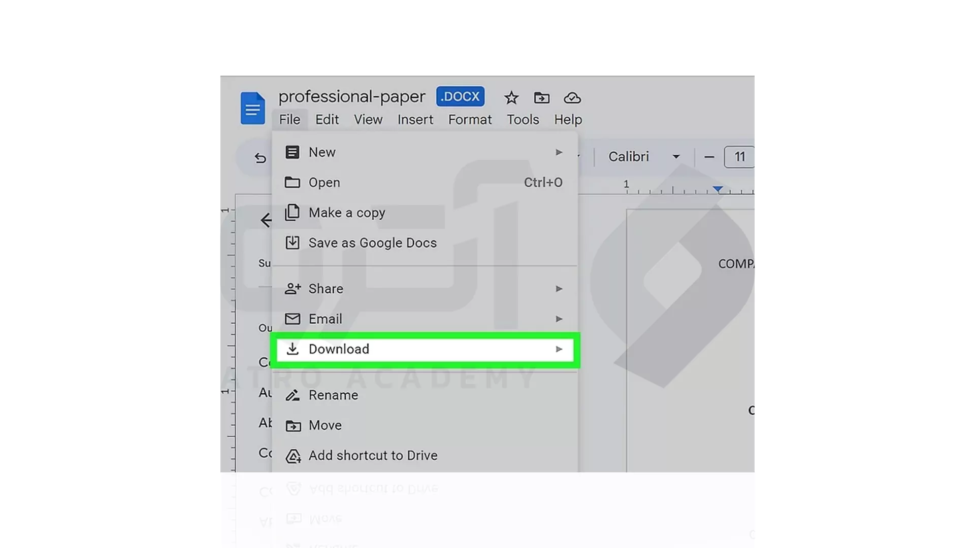انتخاب ورد در Google Drive برای تبدیل به پی دی اف