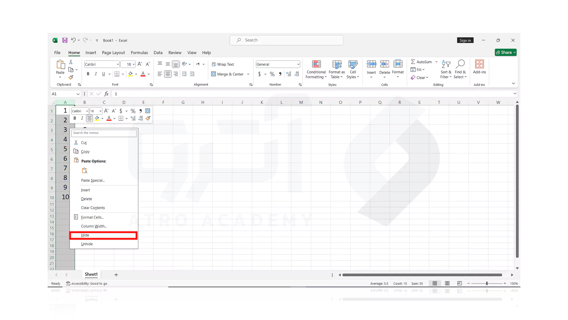 روش های مخفی کردن ستون ها در Excel