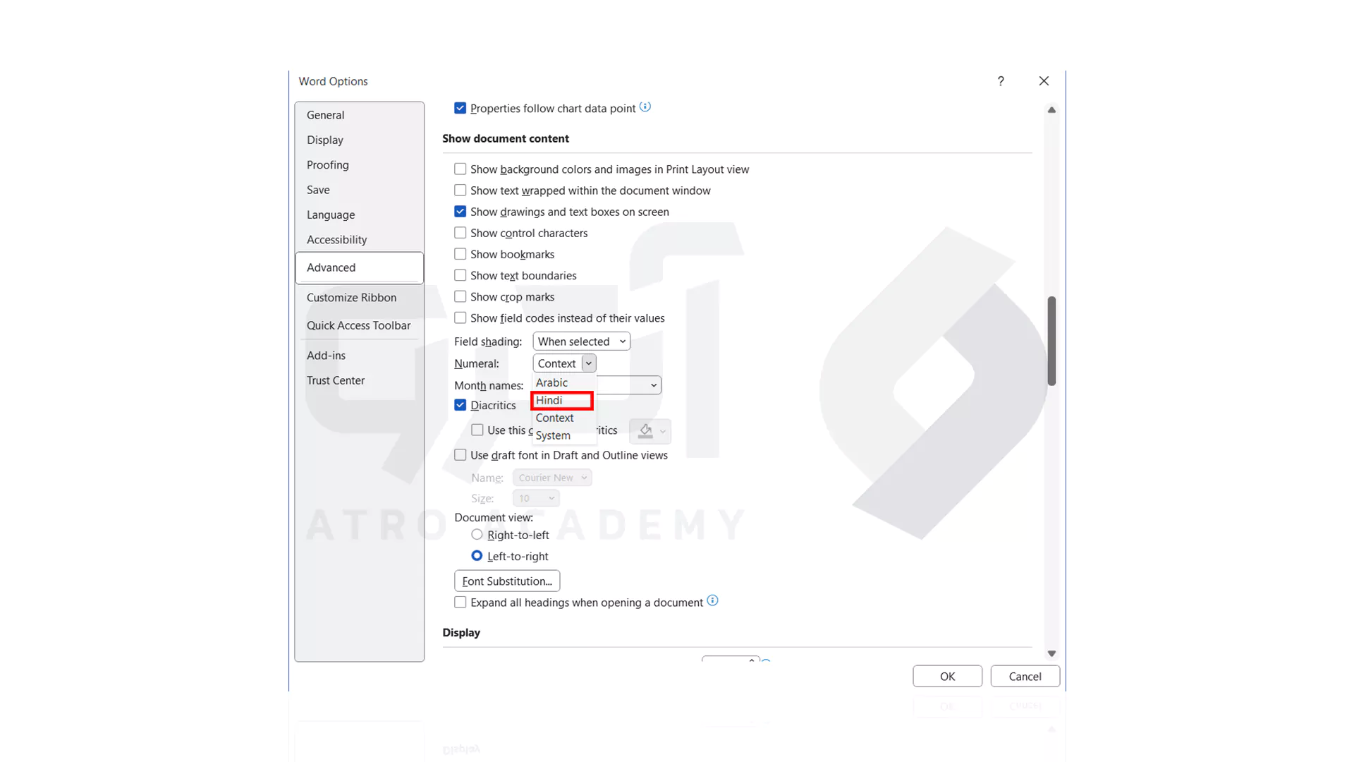 قرار دادن سیستم بر روی Hindi برای فارسی کردن اعداد در Word