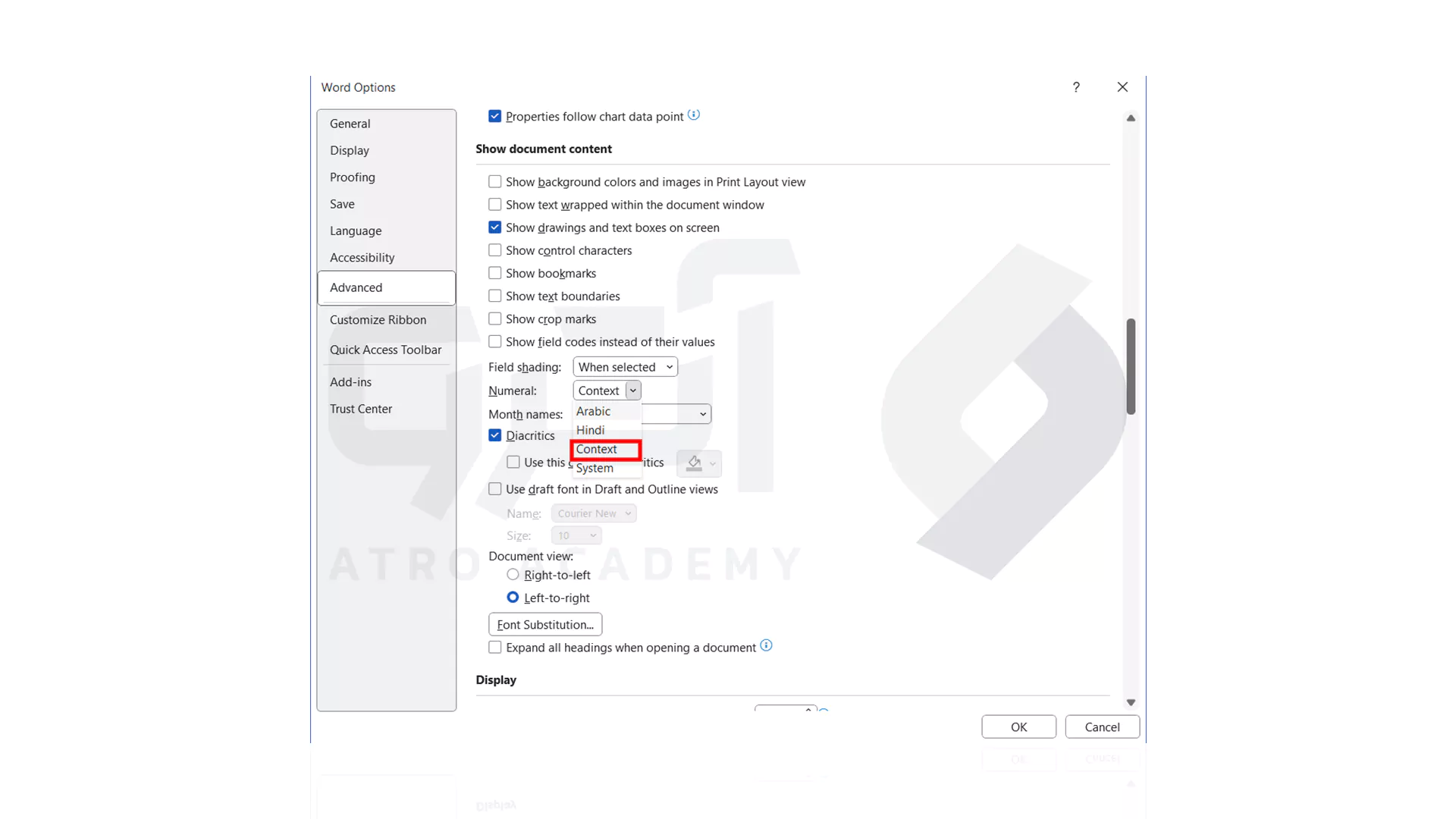 قرار دادن سیستم بر روی Context برای فارسی کردن اعداد در Word