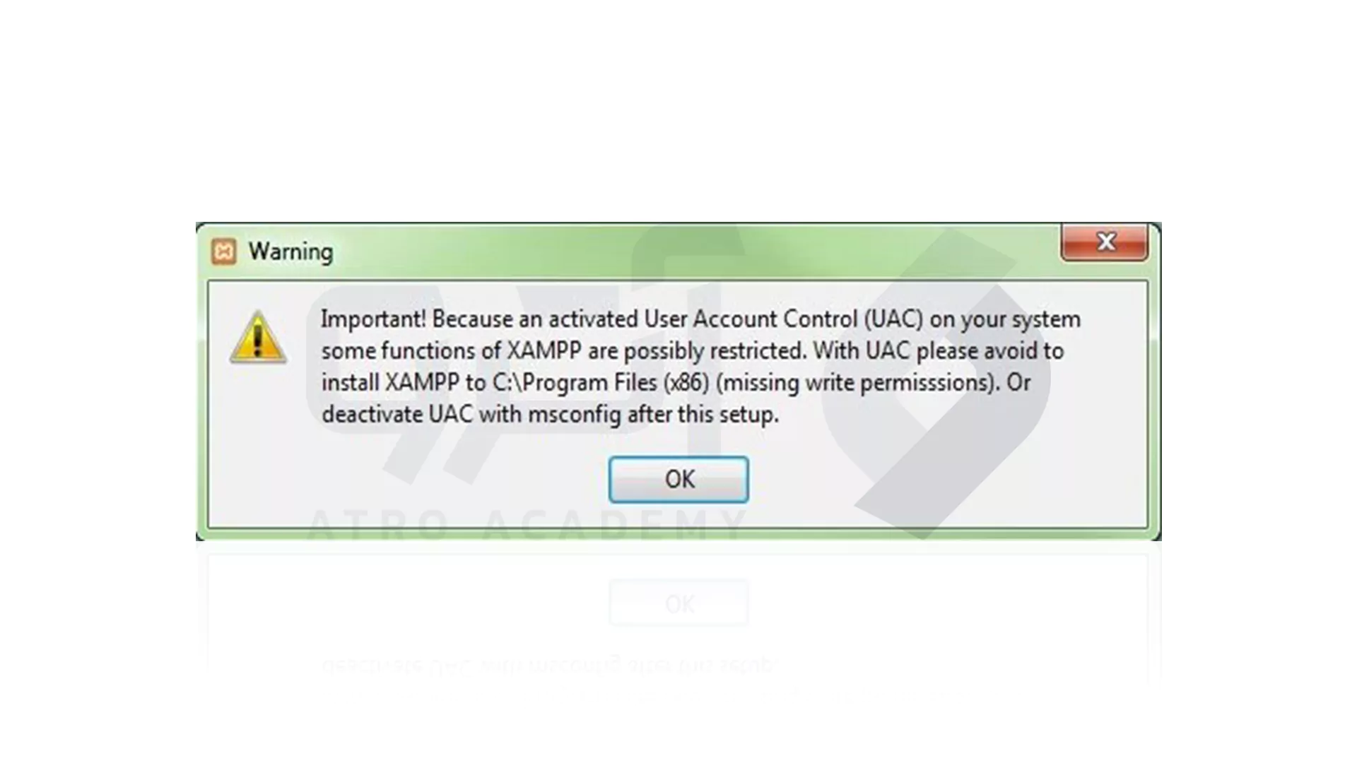 غیرفعال کردن UAC در نصب xampp سرور
