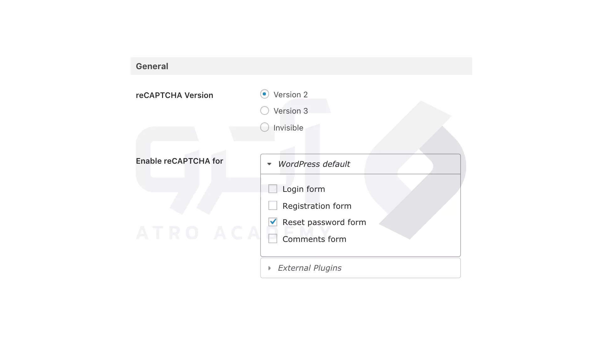 گزینه Enable Recaptcha در General