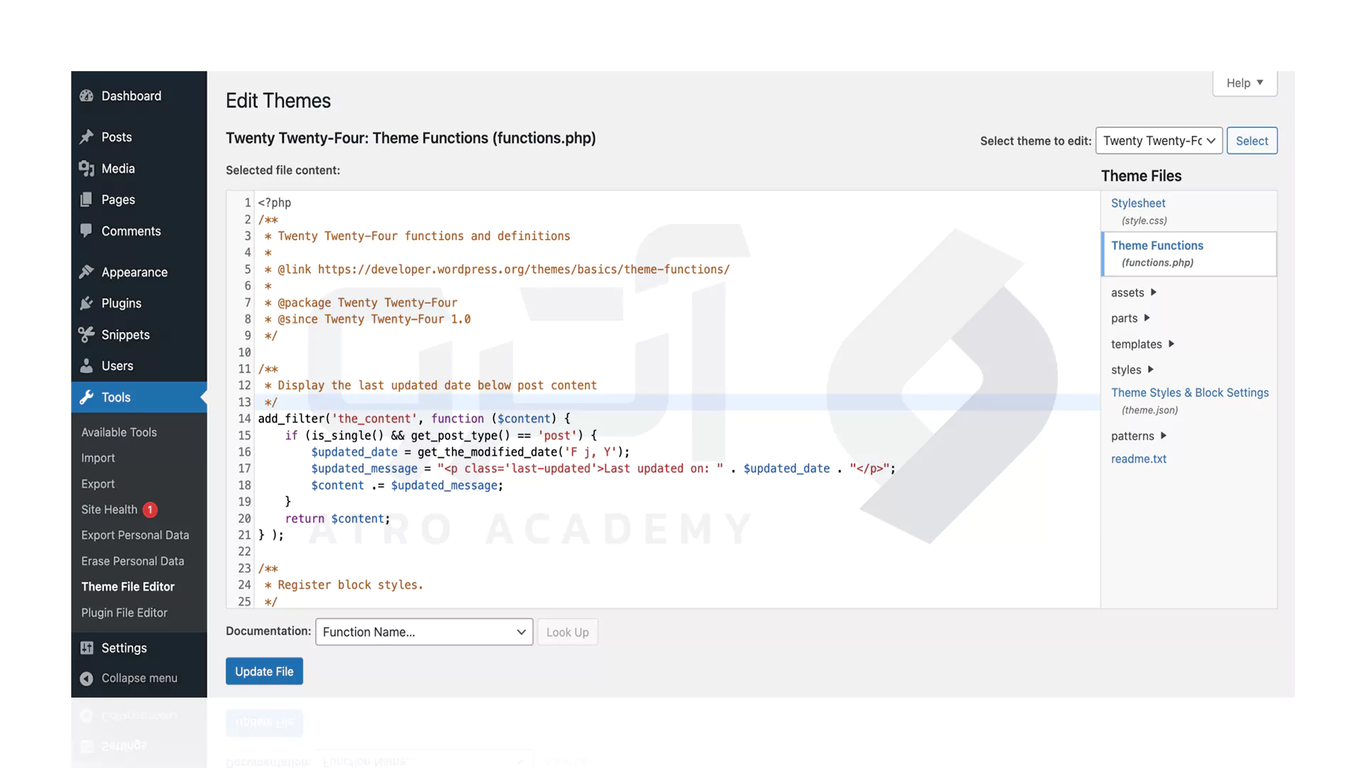 اضافه کردن کد به functions.php