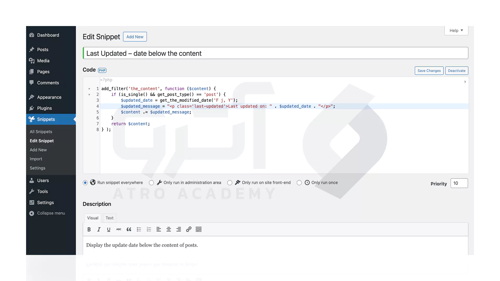 ویرایش code snippets 