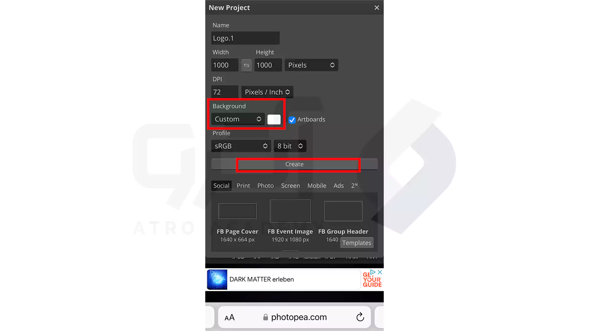 تنظیم رنگ بک گراند در ساخت لوگو با فتوشاپ در گوشی