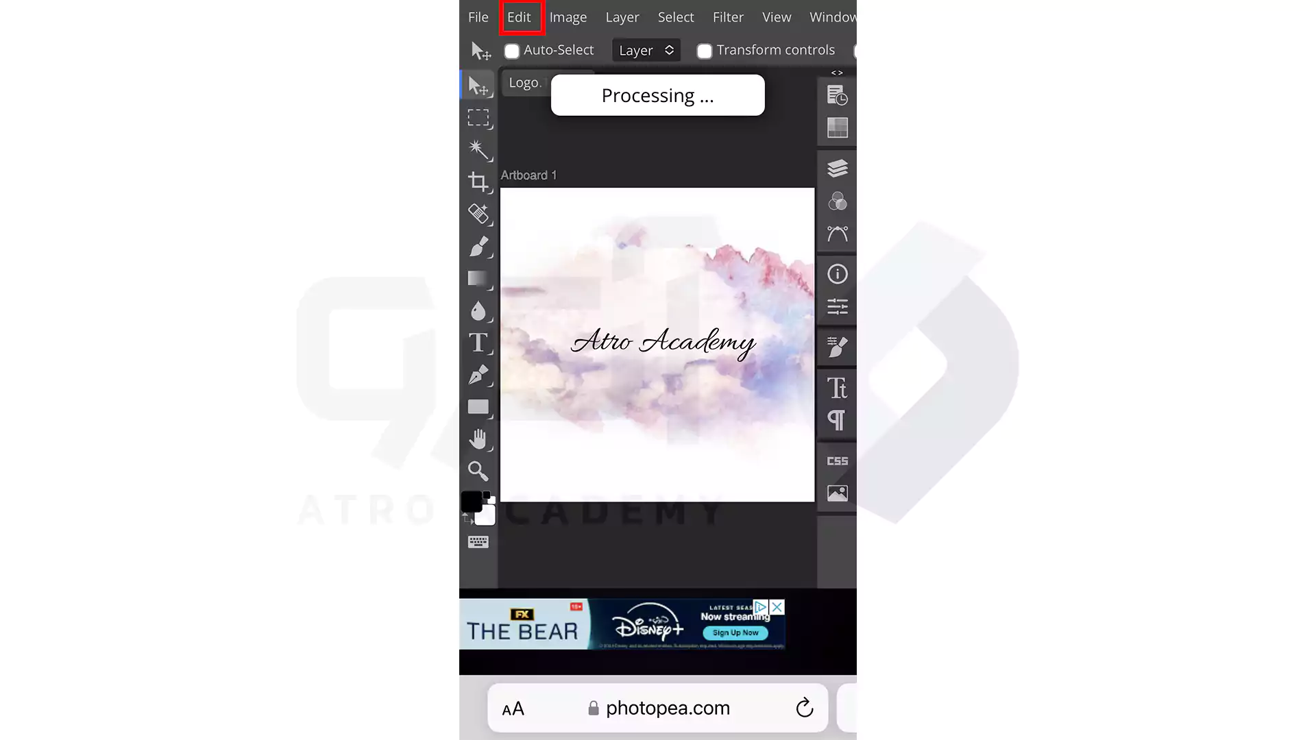 گزینه edit در ساخت لوگو با فتوشاپ در گوشی