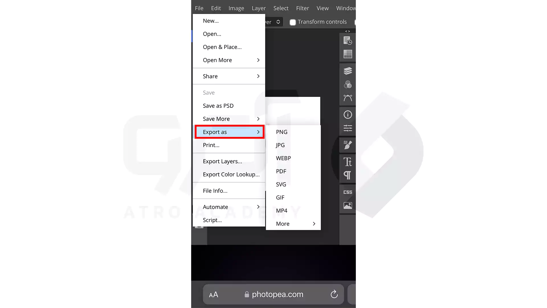 فرمت های ذخیره گزینه edit در ساخت لوگو با فتوشاپ در گوشی