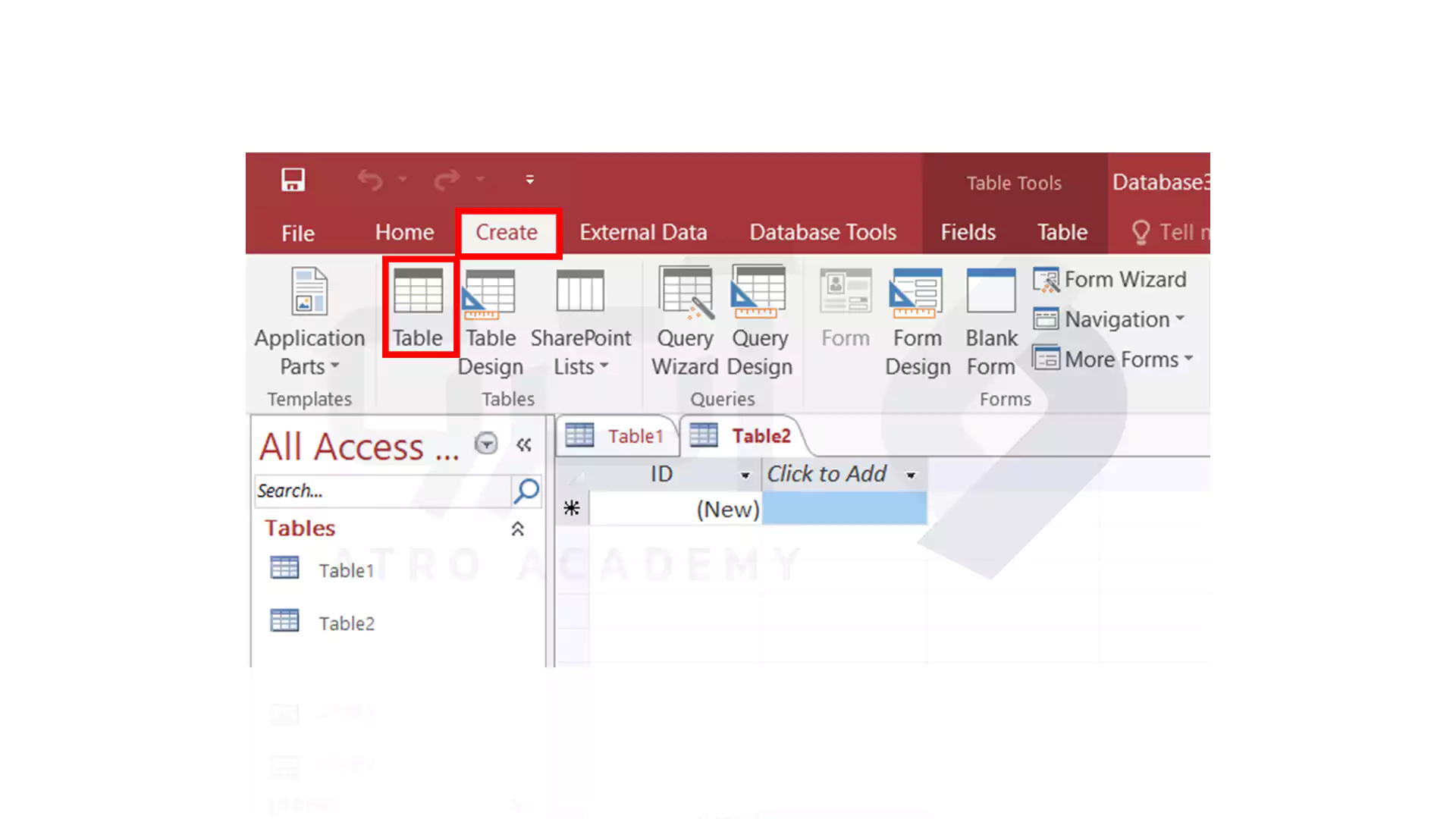 ایجاد جدول در Access