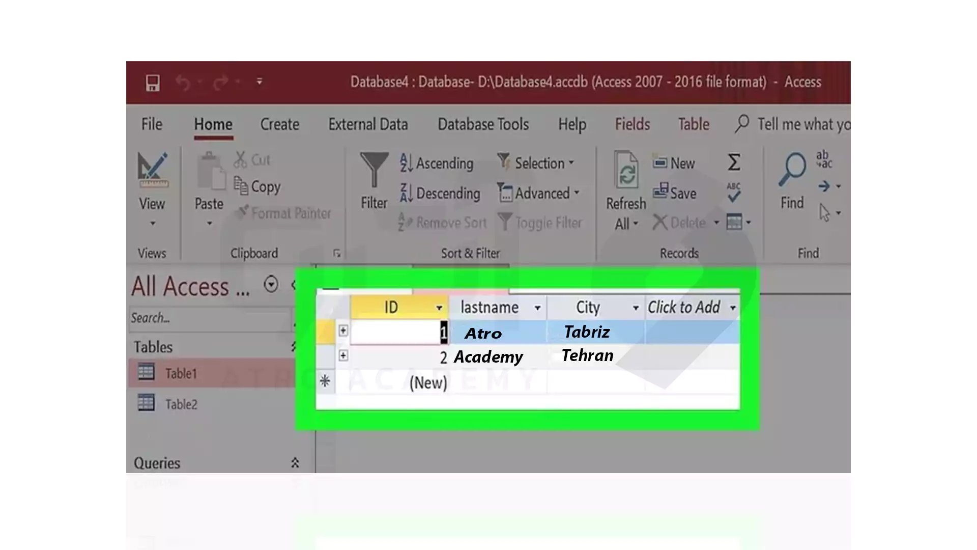 گزینه Datesheet در Access