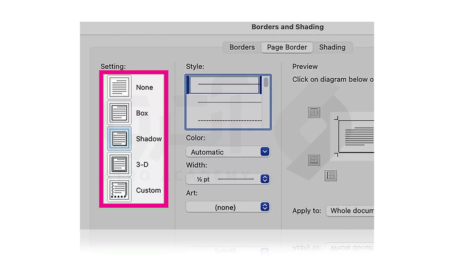 مراحل گام به گام تصویری رسم حاشیه Word در سیستم MacOS