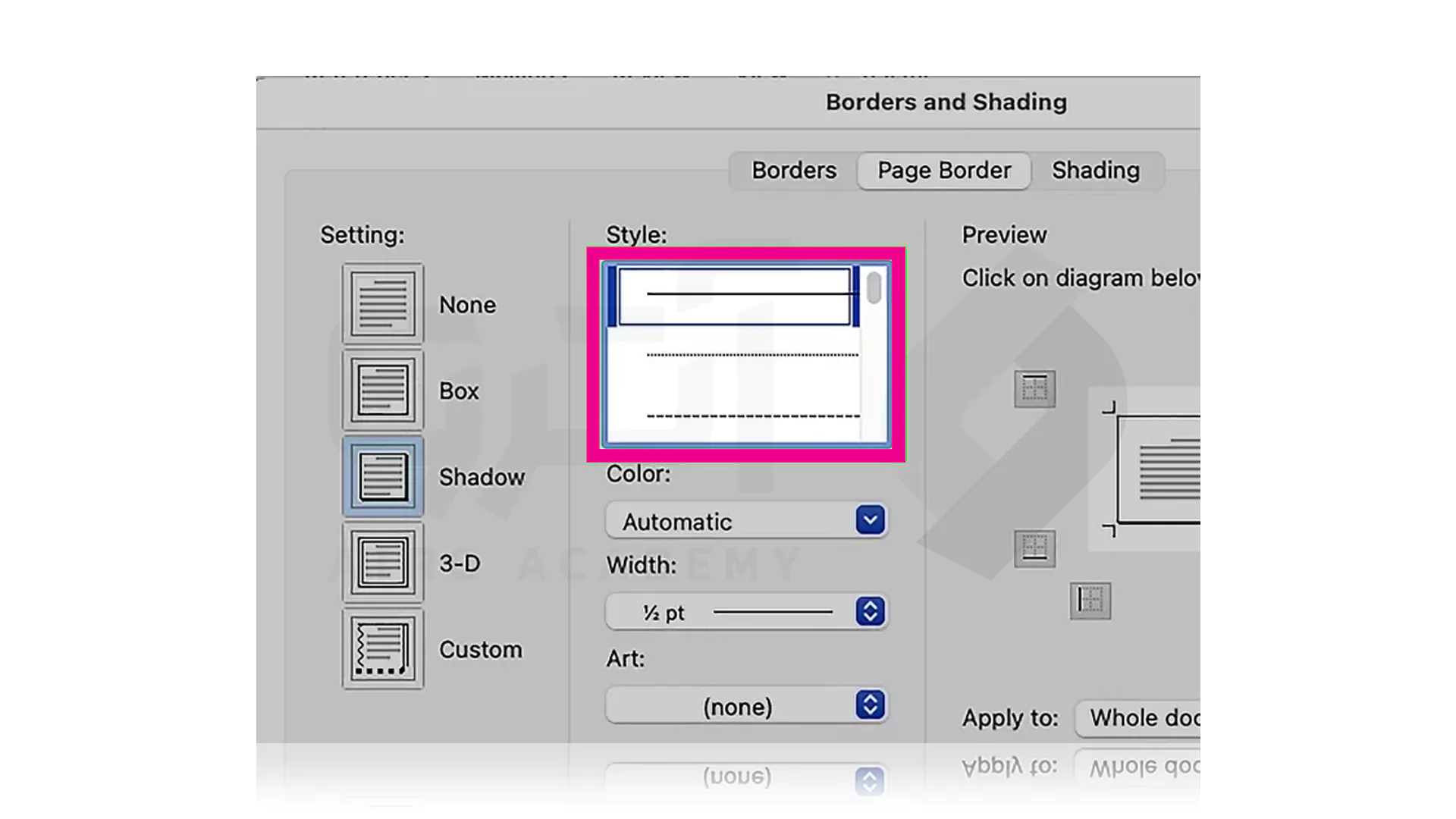 مراحل گام به گام تصویری رسم حاشیه Word در سیستم MacOS