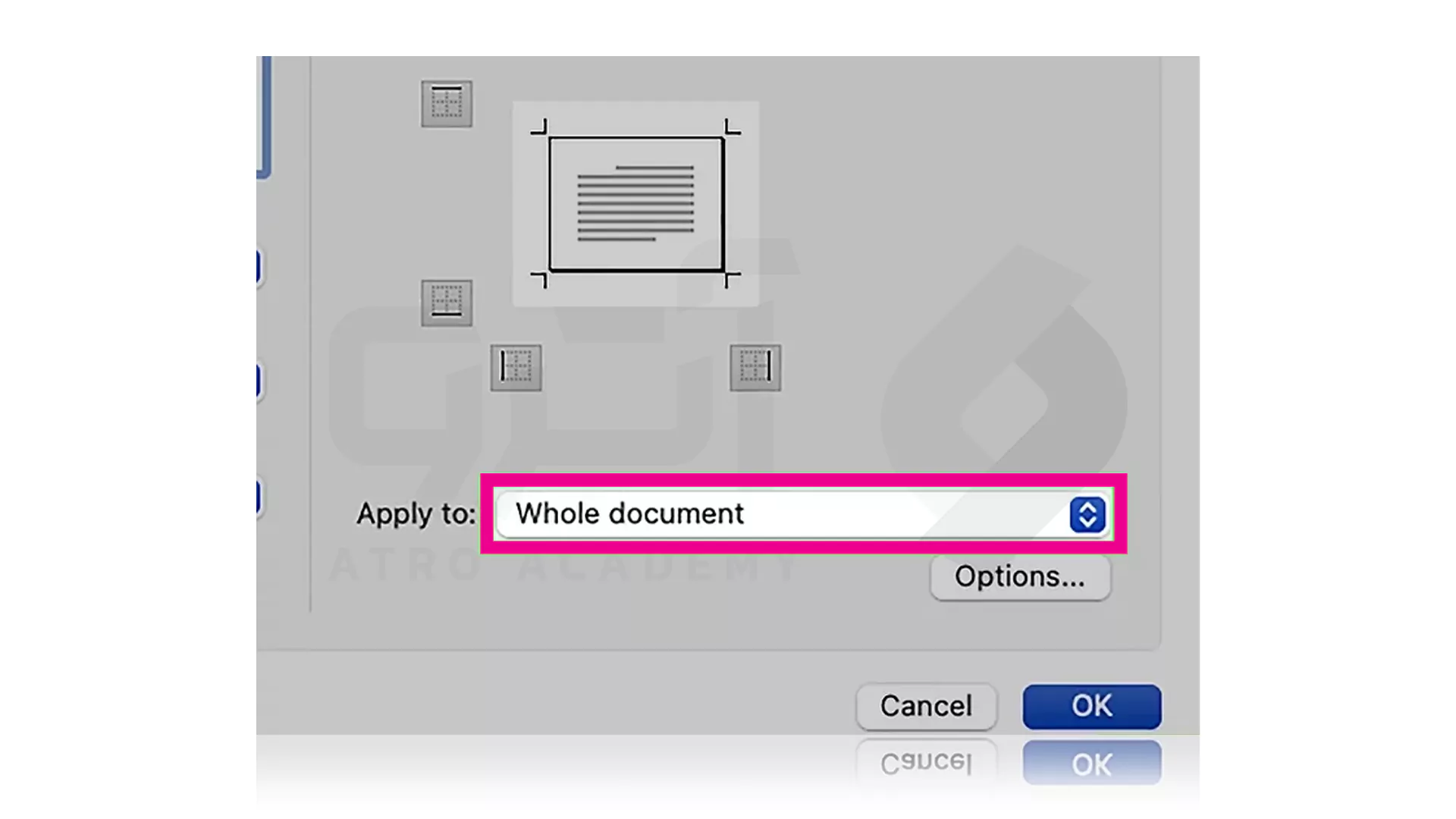 مراحل گام به گام تصویری رسم حاشیه Word در سیستم MacOS