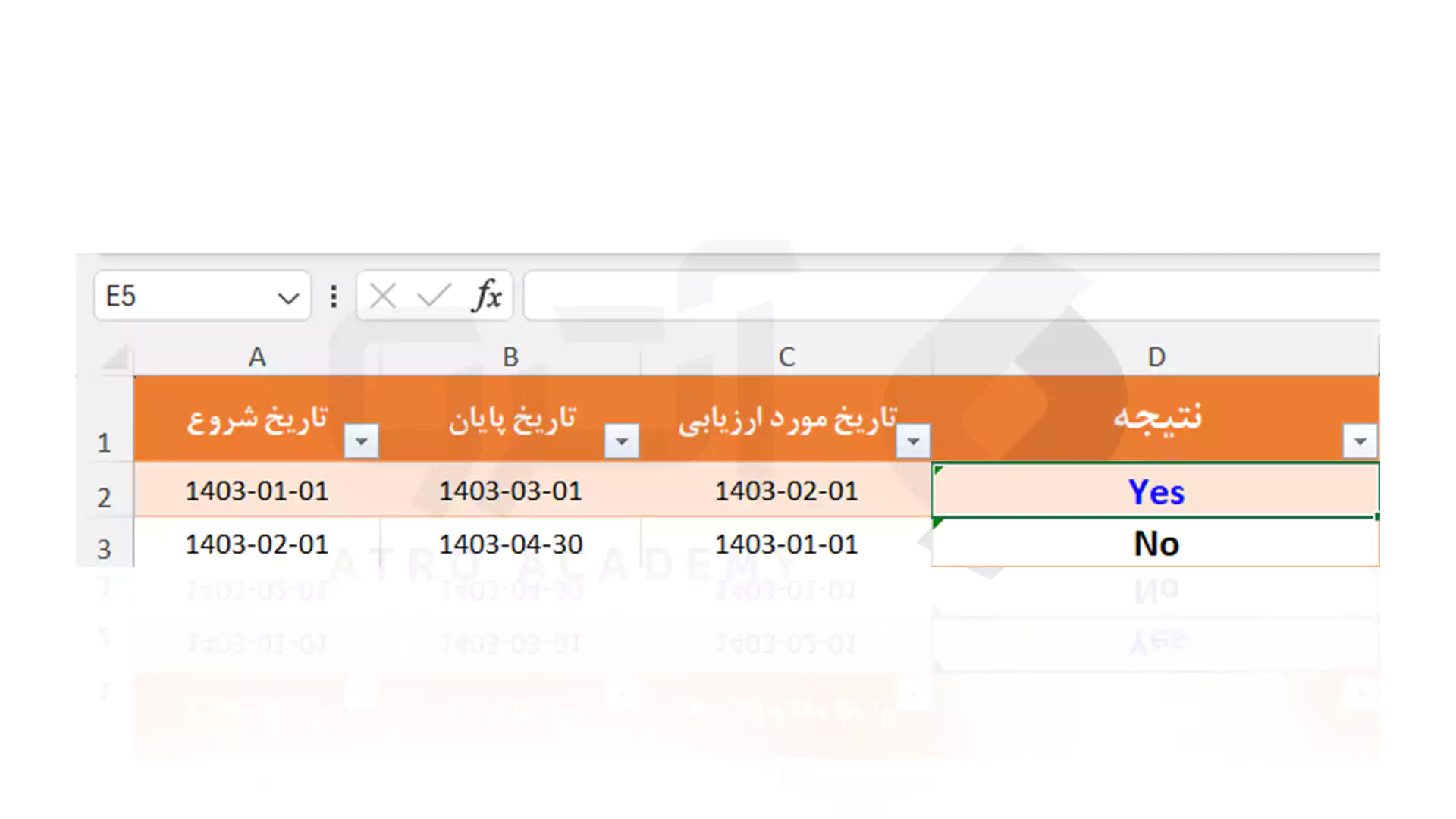 تابع between برای تاریخ در اکسل