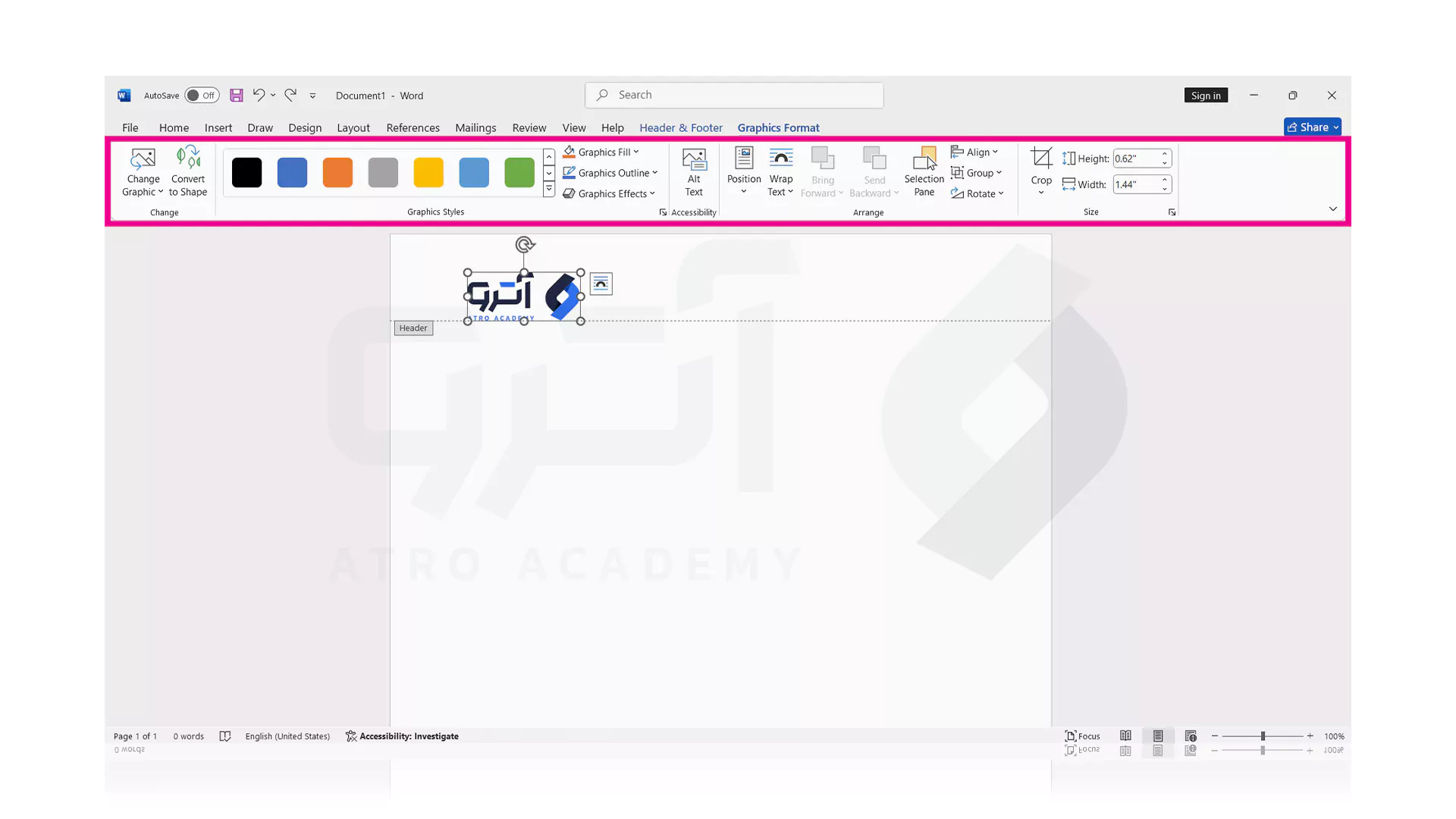 نحوه اضافه کردن تصویر در هدر ورد