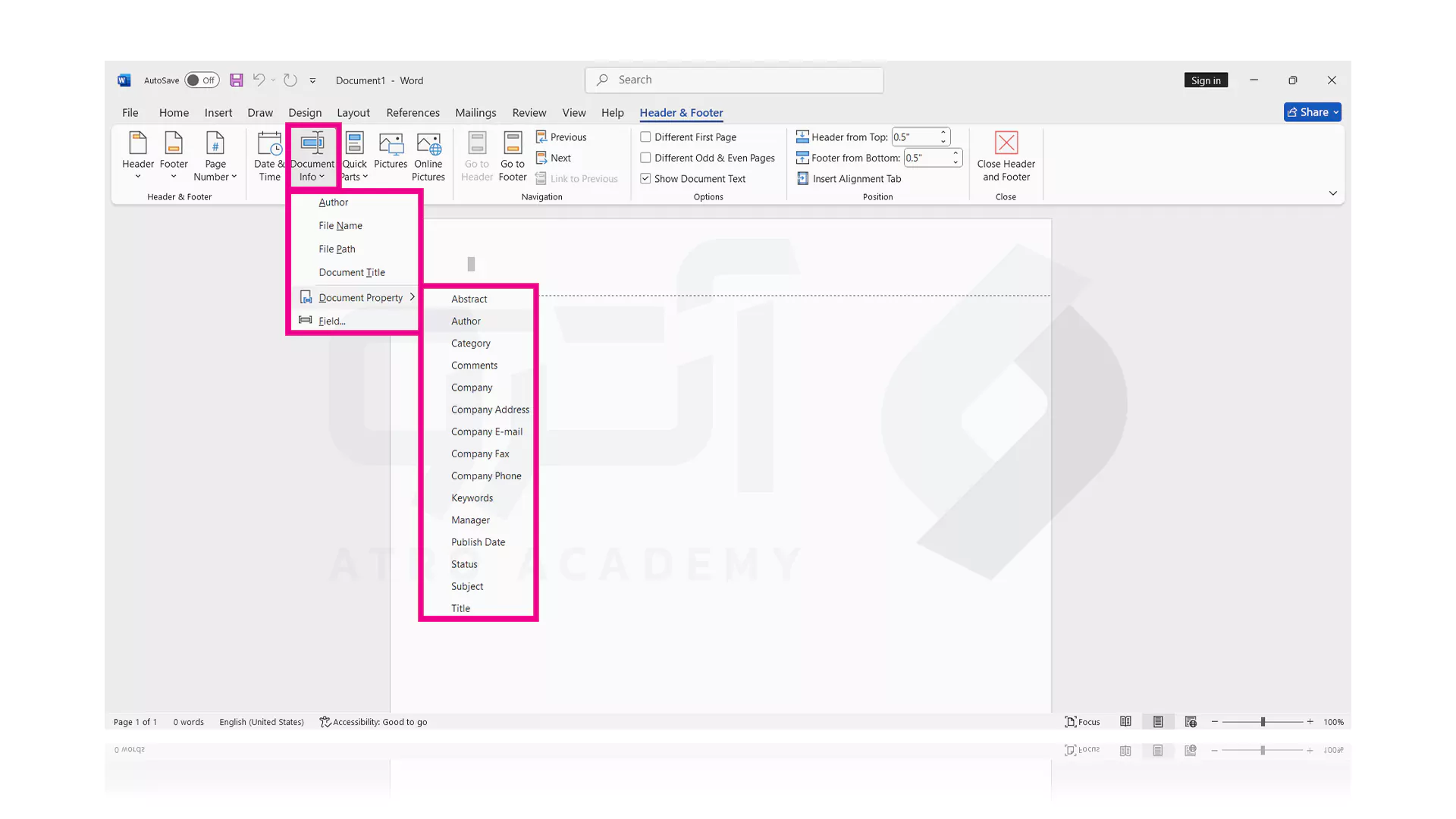 نحوه اضافه کردن Document Property در هدر ورد