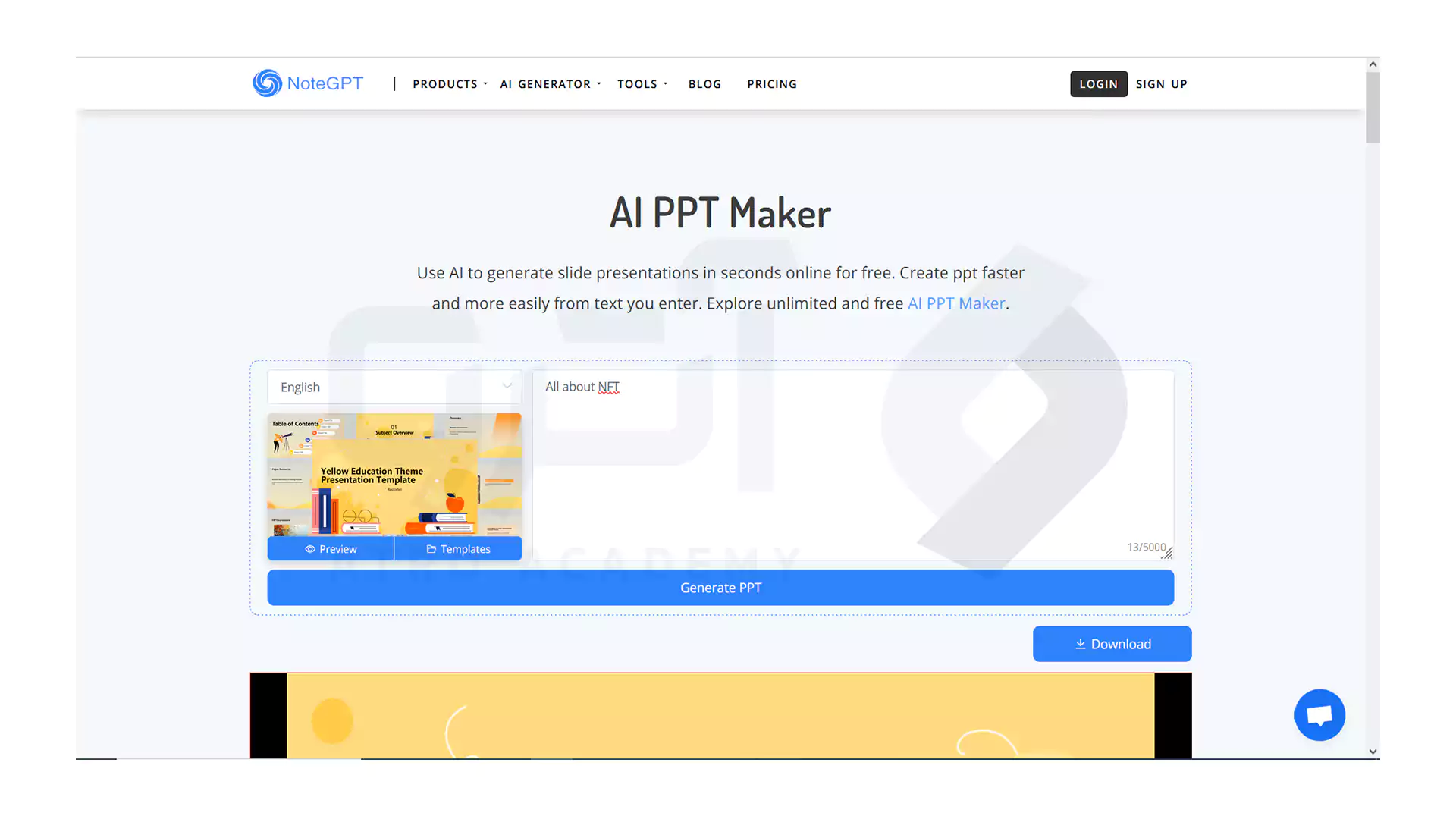 سایت notegpt برای درتس کردن پاورپوینت با هوش مصنوعی