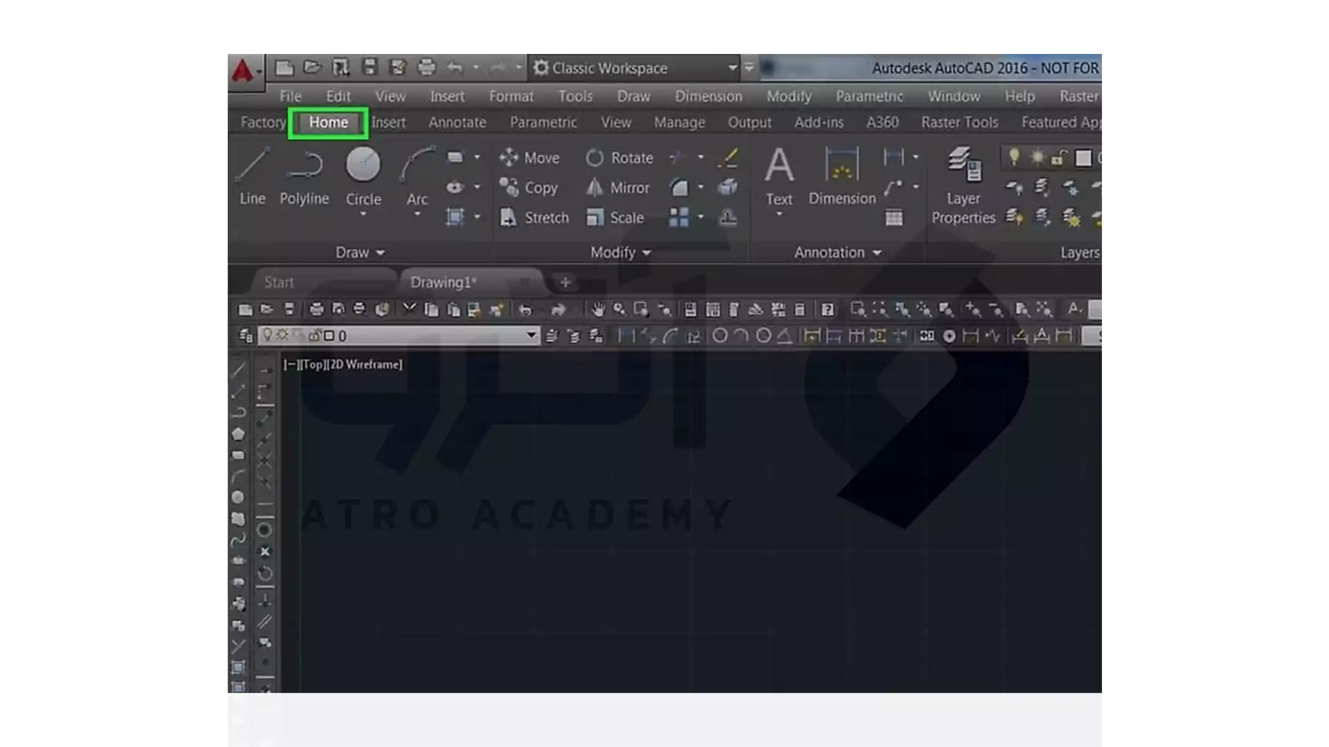 ابزار تب Home در Autocad