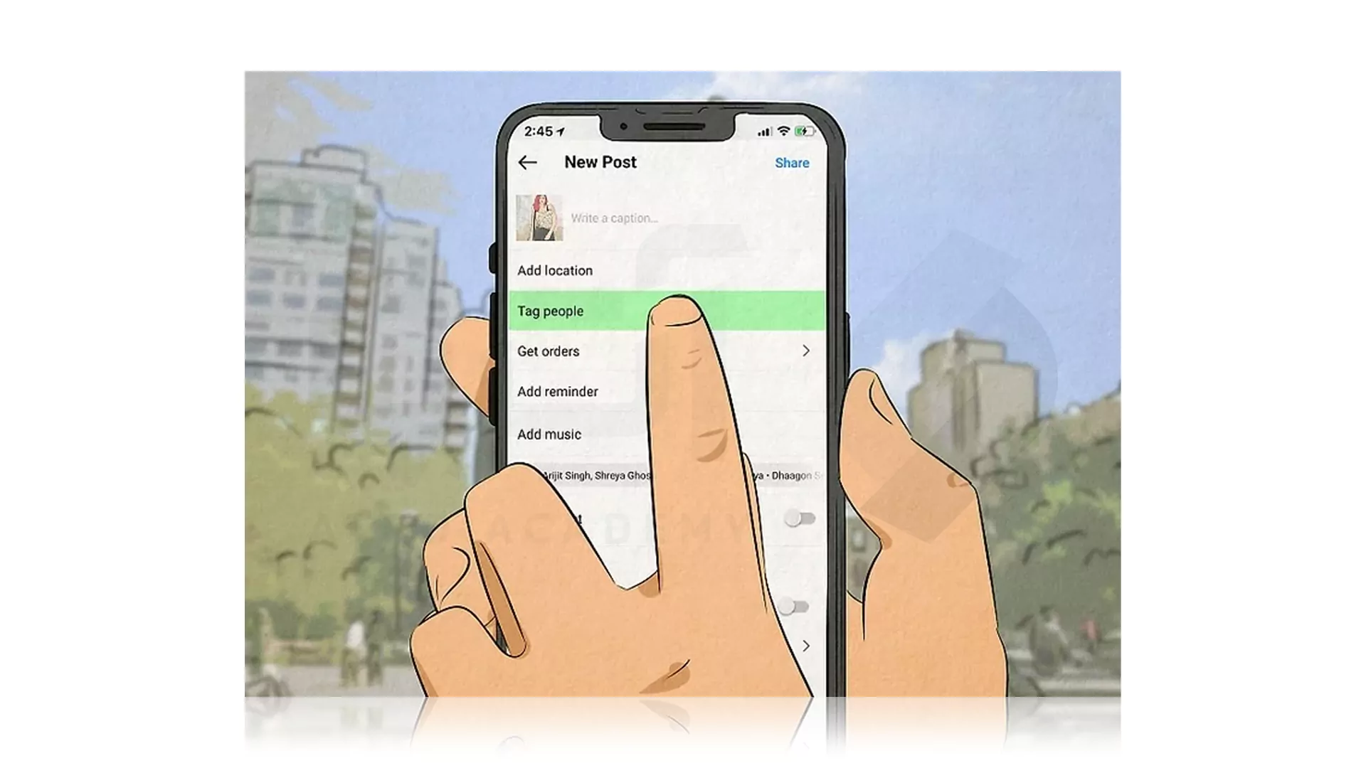 مراحل تصویری گذاشتن پست مشترک در Instagram