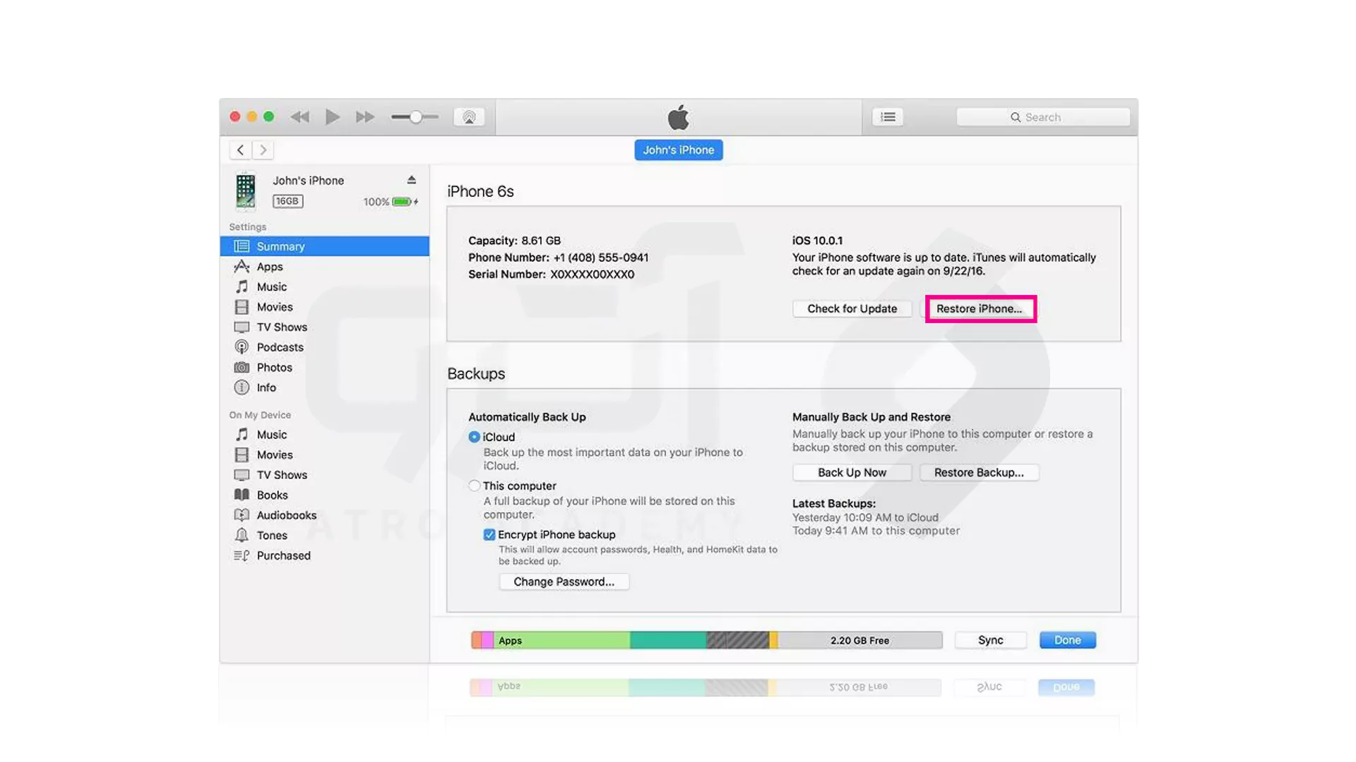 مراحل تصویری بازگردانی تصاویر آیفون با iTunes