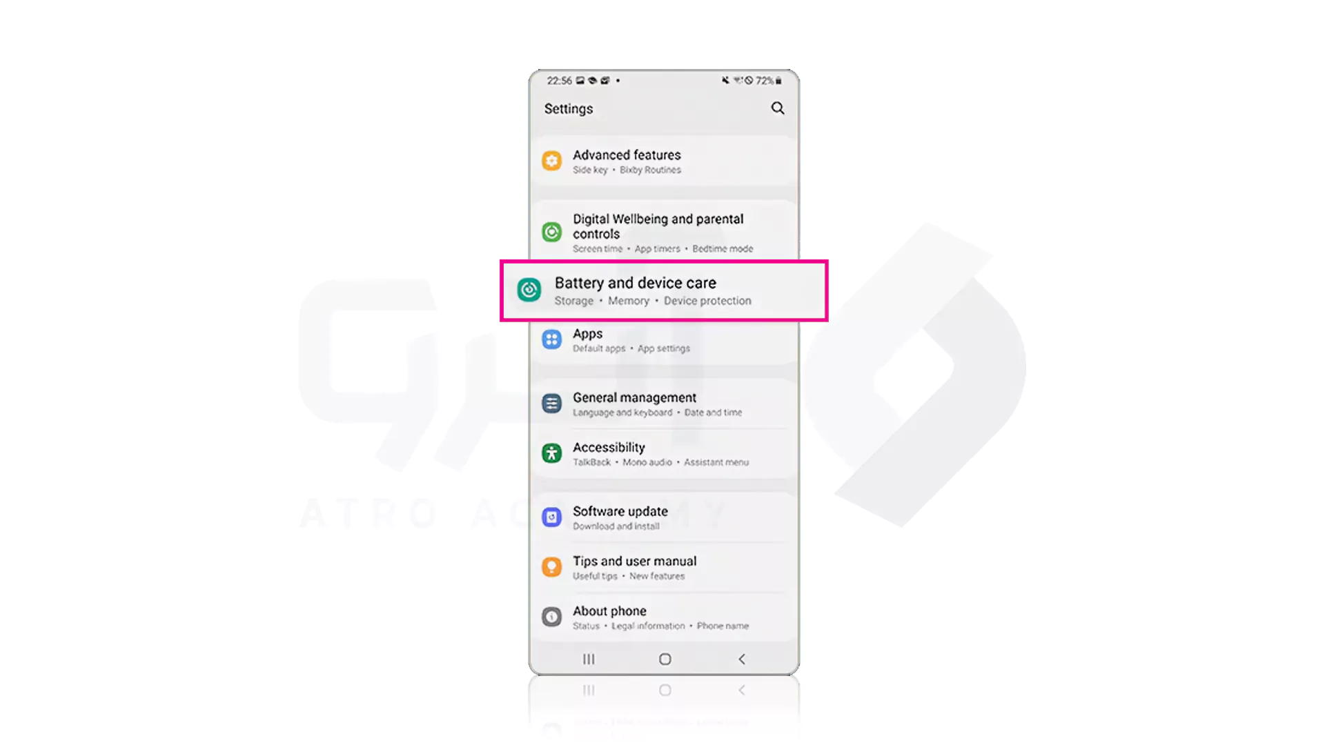 مراحل پاک کردن کش گوشی سامسونگ با Device care