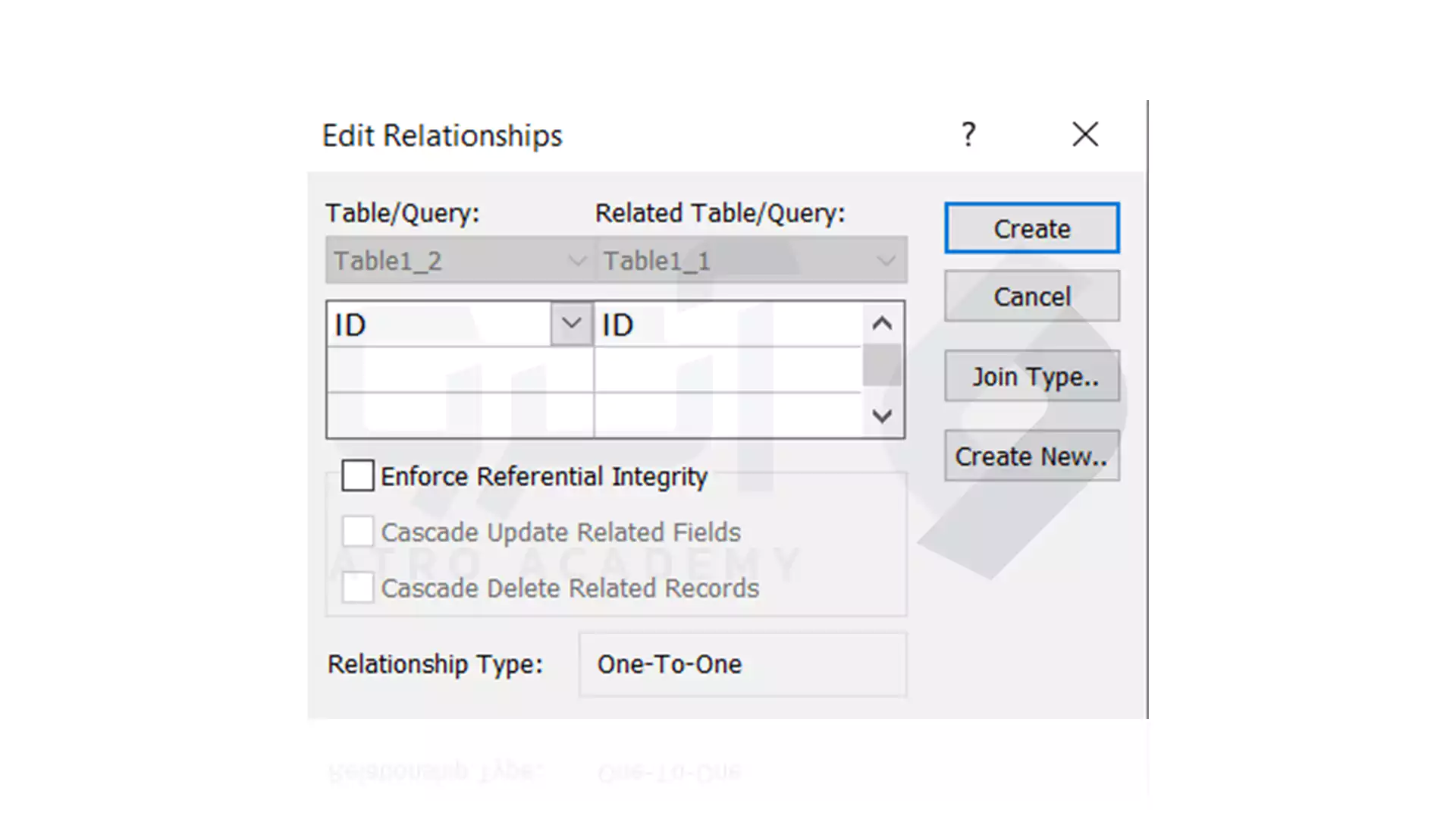 نحوه کار با کادر Edit Relationships در اکسس