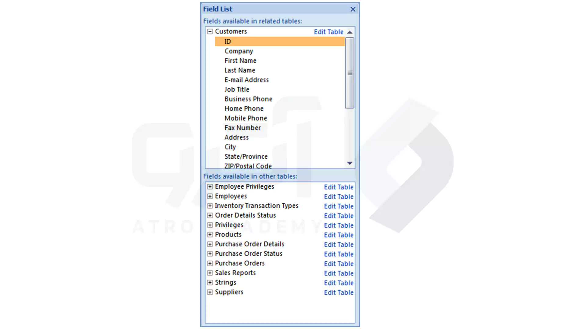 نحوه ایجاد رابطه جدول با Field List در اکسس