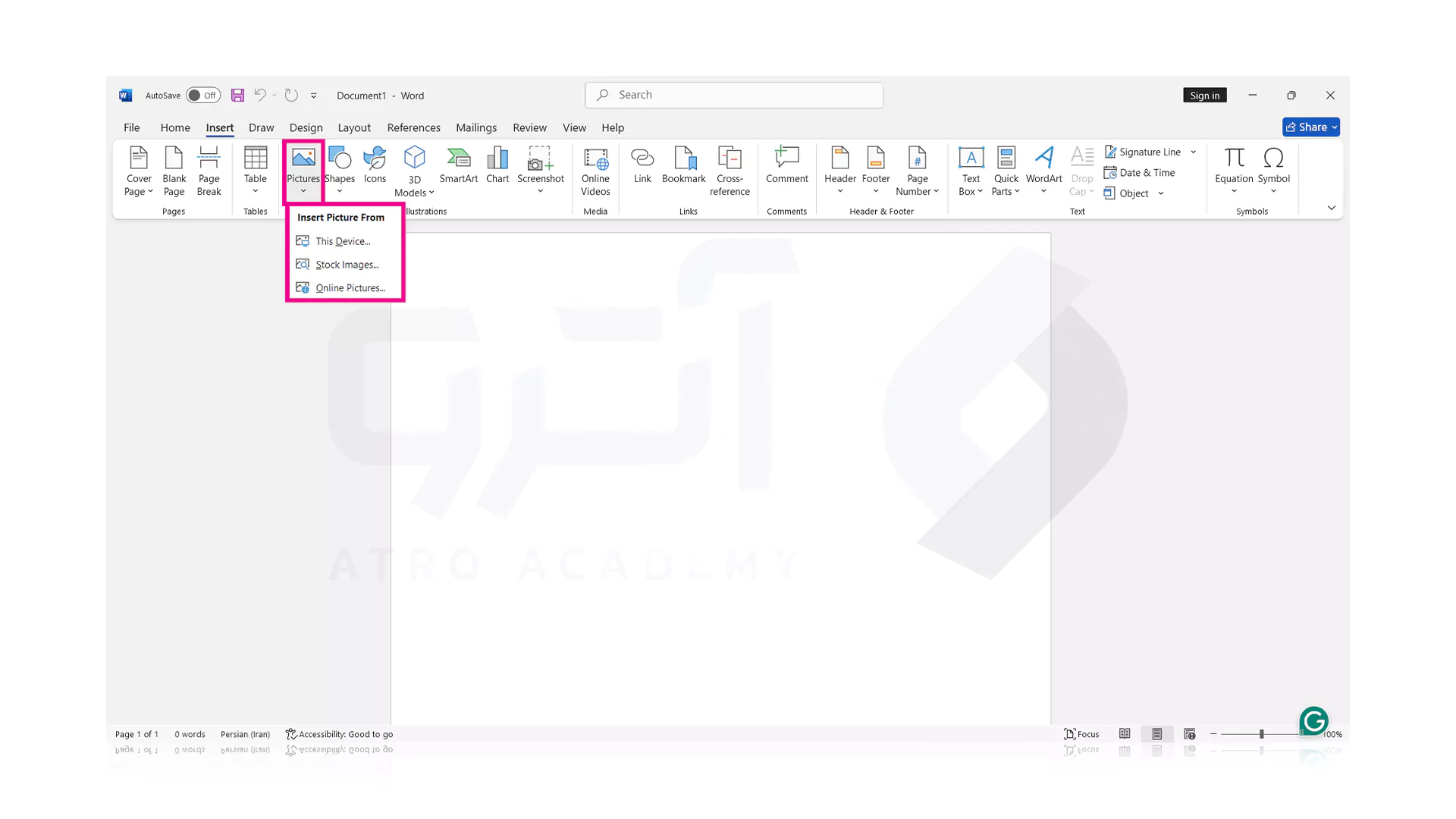 مراحل برنامه نوشتن روی اسکرین ویندوز با ابزار Word
