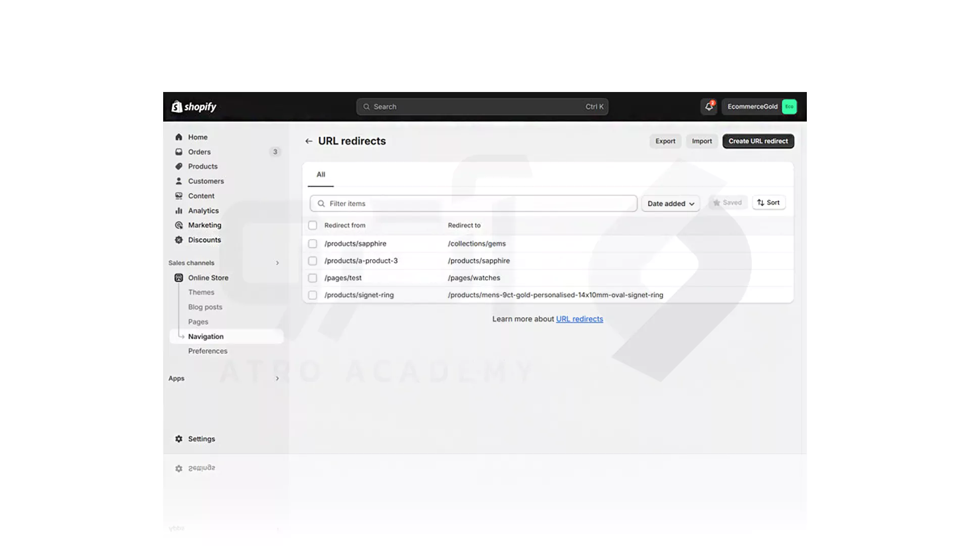 مراحل تصویری ریدایرکت 301 در Shopify