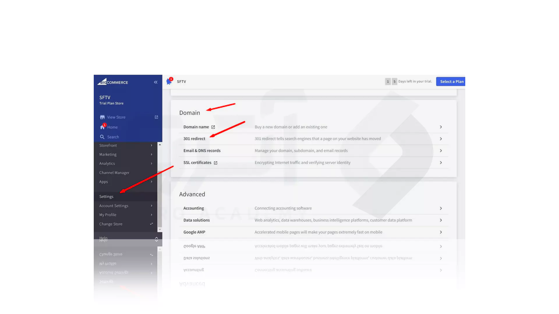 مراحل تصویری ریدایرکت 301 در Bigcommerce