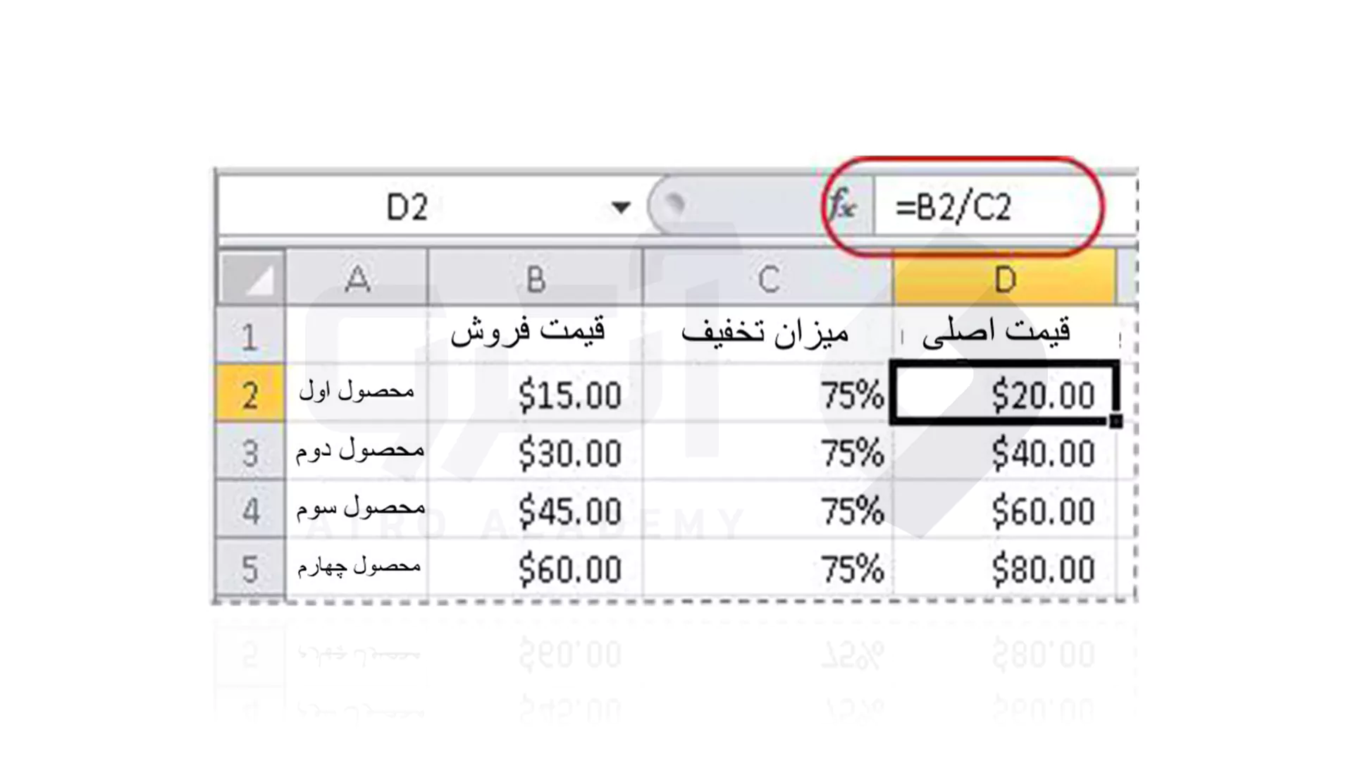تعیین مقدار بر اساس مقدار و درصد در اکسل