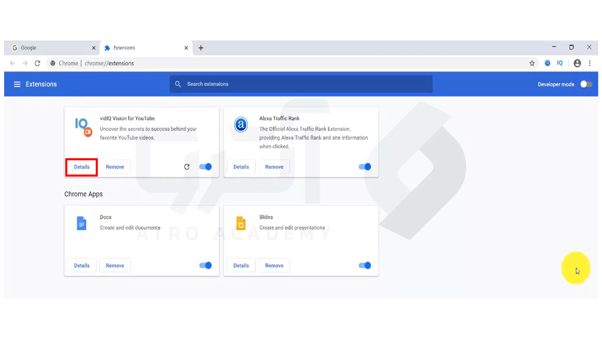 دسترسی به جزئیات افزونه ها در chrome