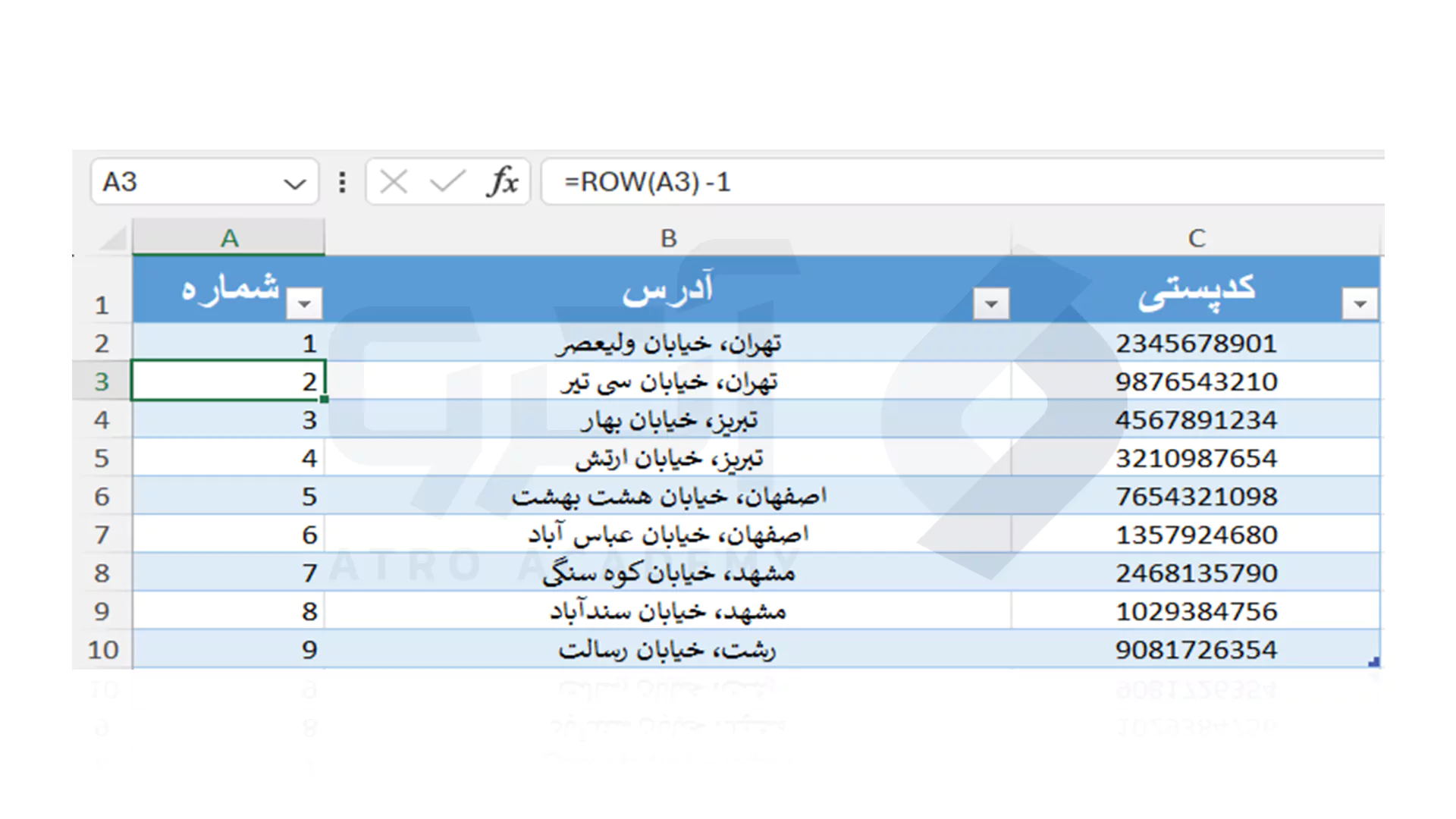 استفاده از توابع اکسل برای پر کردن اتوماتیک ردیف
