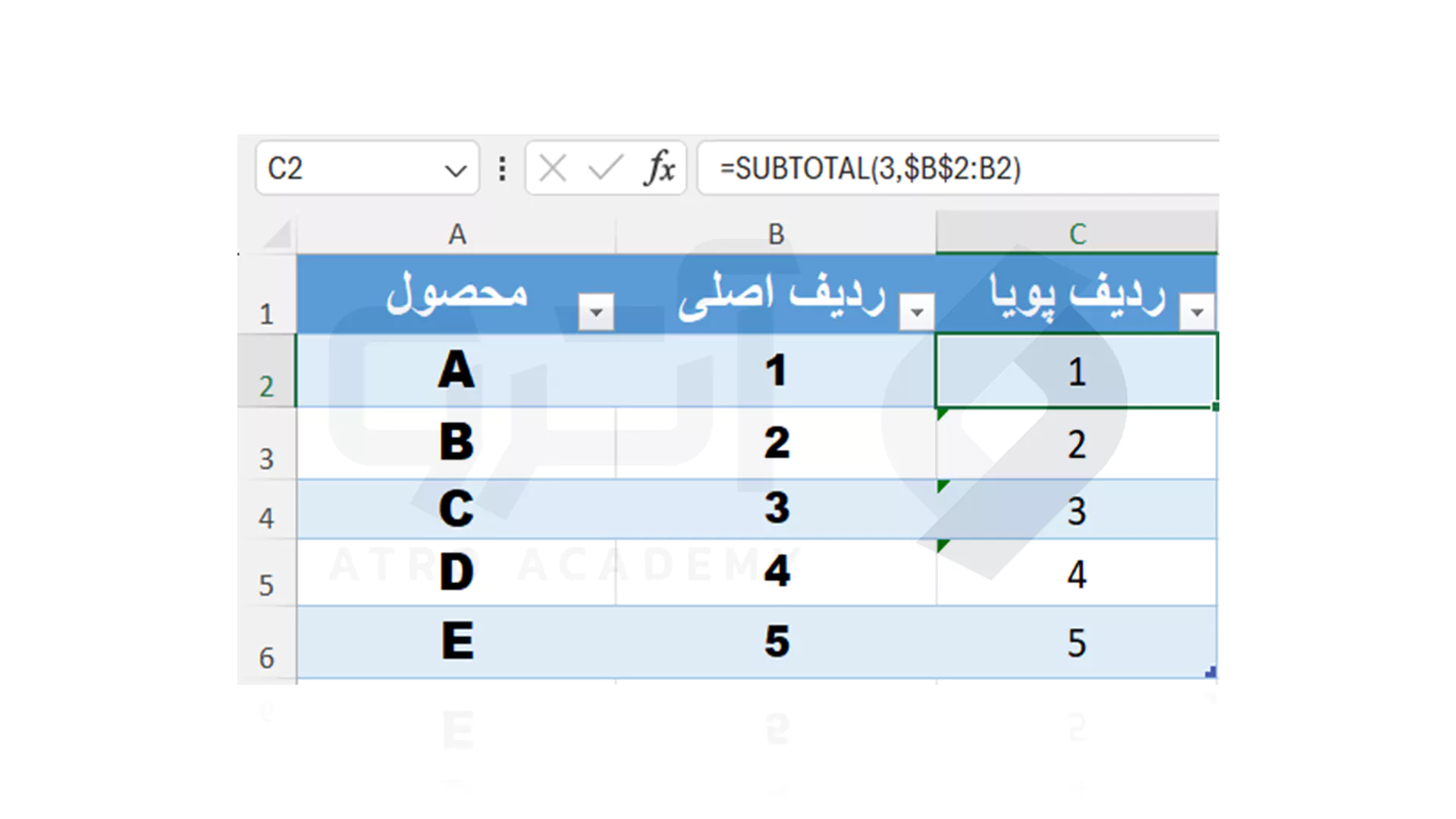 پر کردن اتوماتیک ردیف فیلتر شده در اکسل 